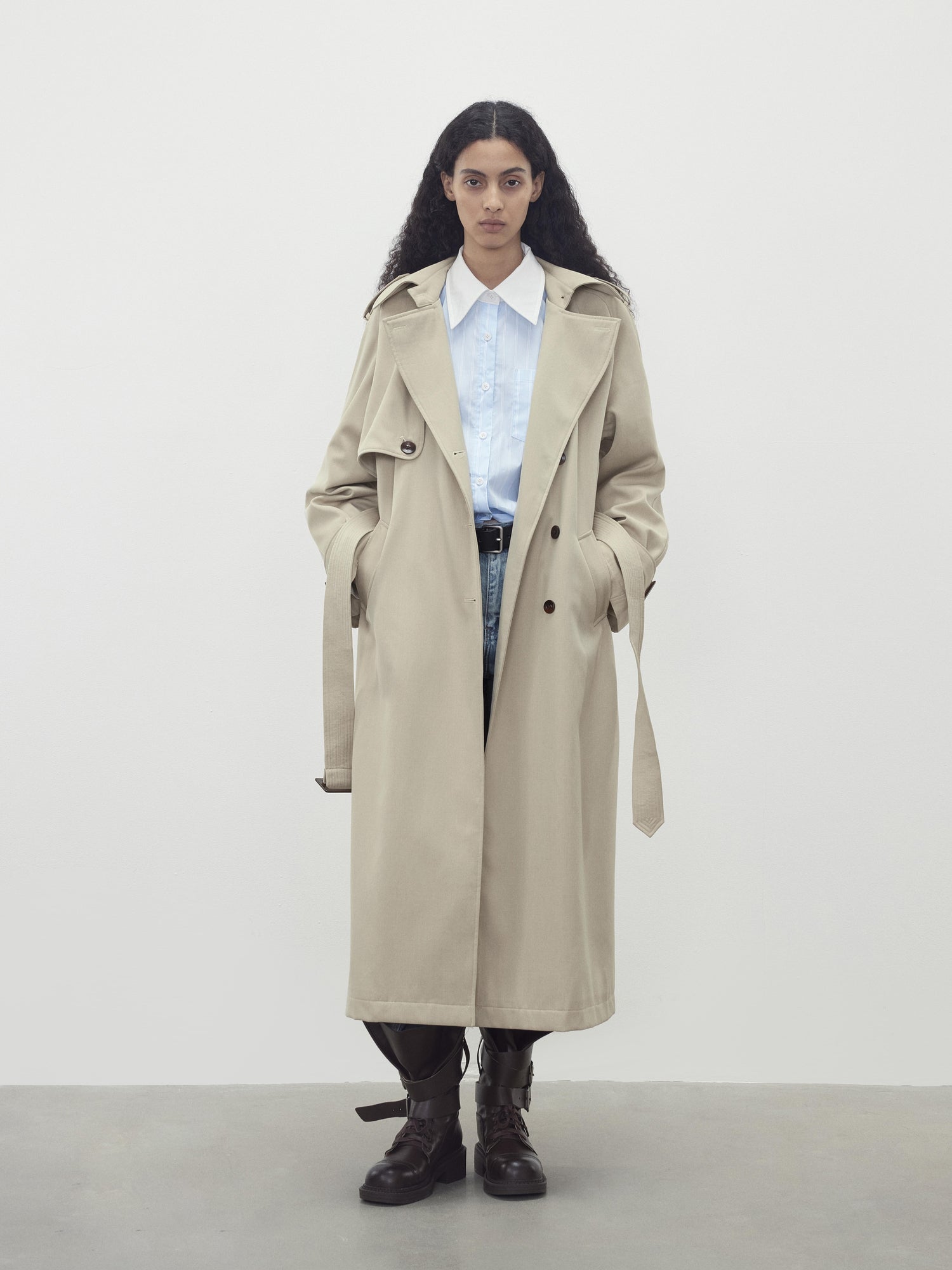 AFTADAWN Cotton Blend Striped Oversized Shirt with Detachable Tie