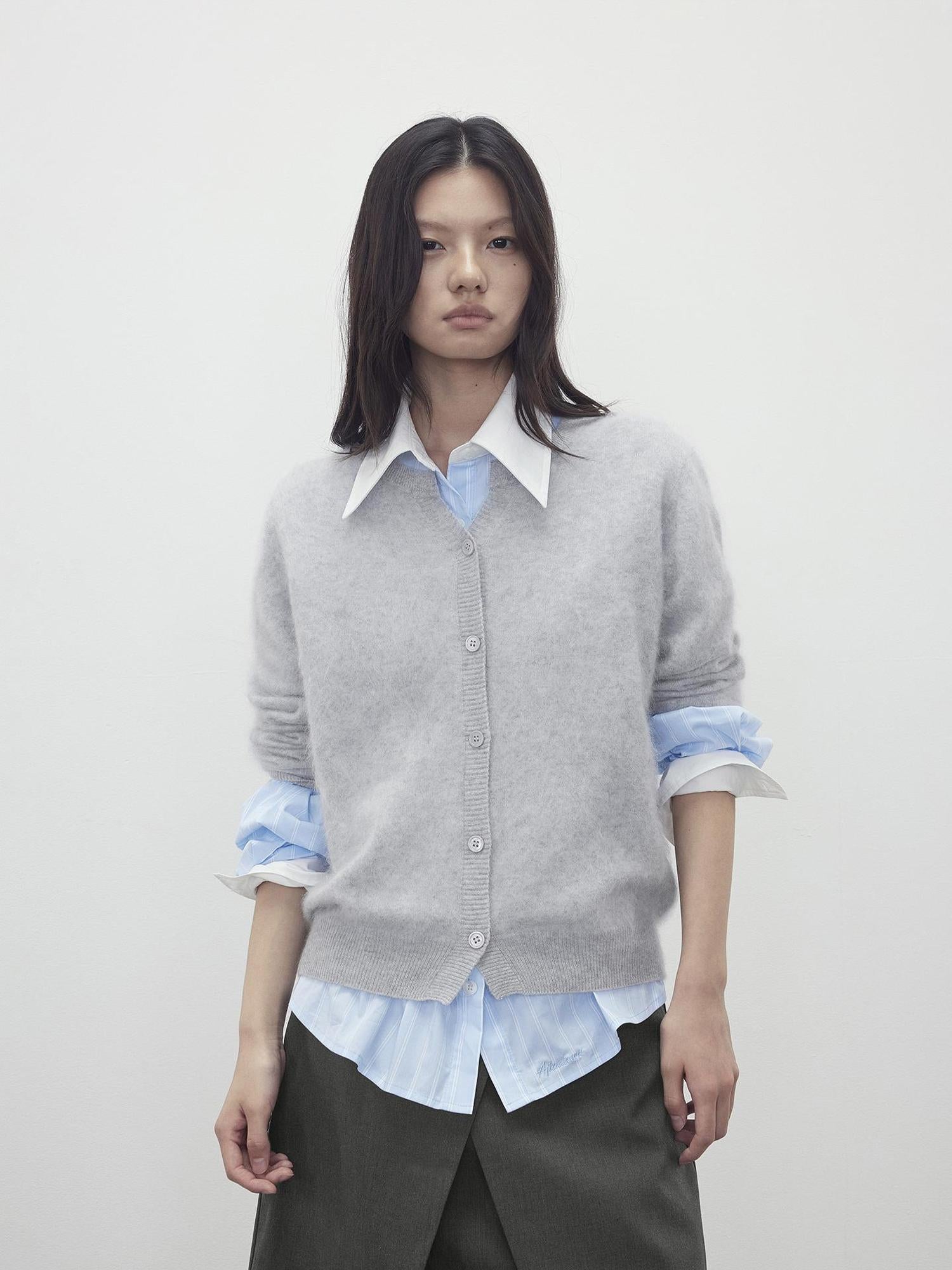 AFTADAWN Cotton Blend Striped Oversized Shirt with Detachable Tie