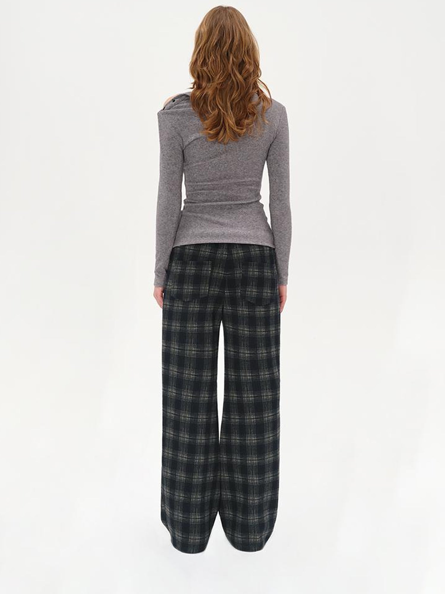 AFTADAWN Cotton Feel Drawstring Checkered Wide Leg Trousers