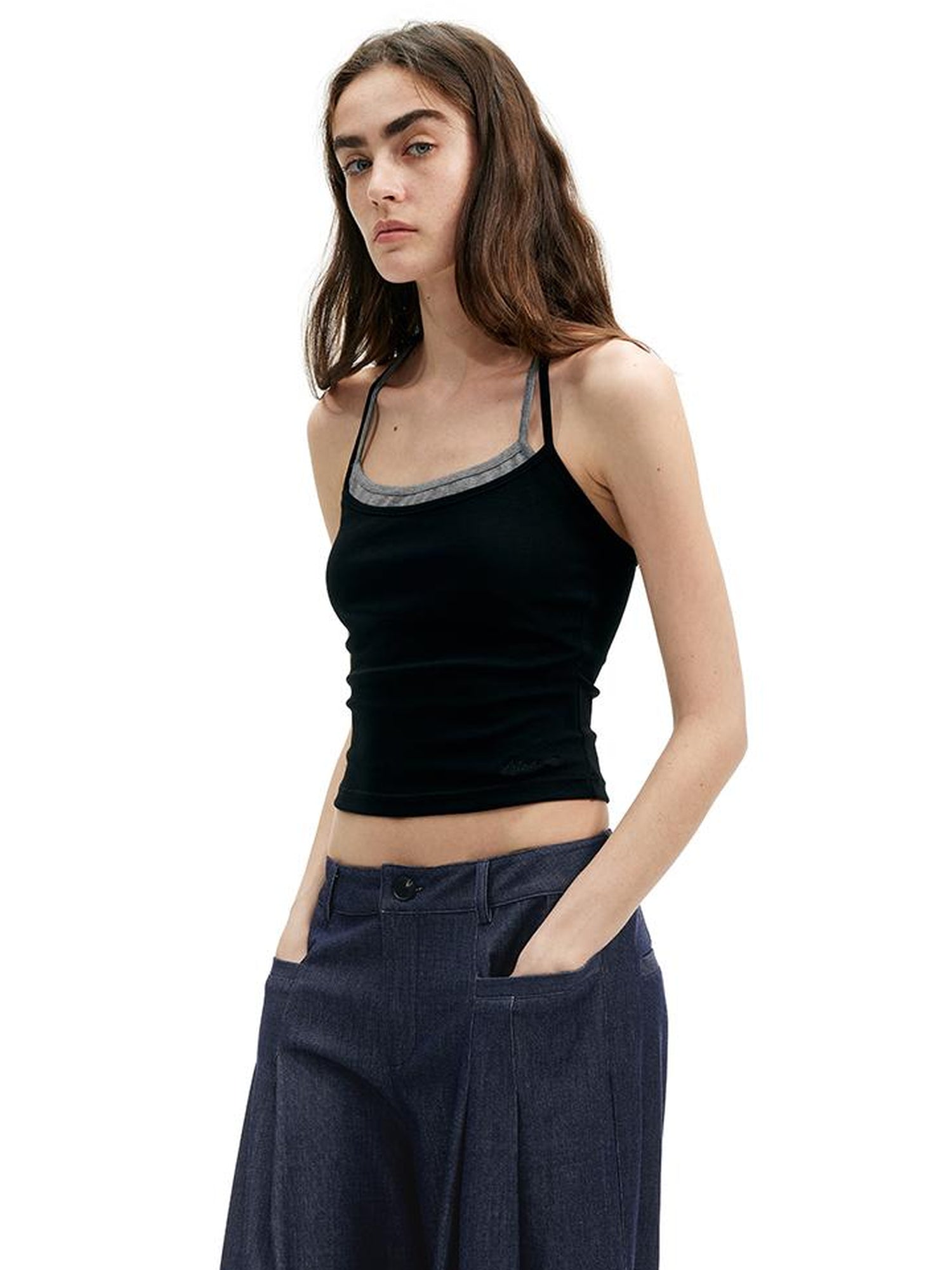AFTADAWN Cotton Feel Knitted Back Cami Contrast Waistband Shorts Set