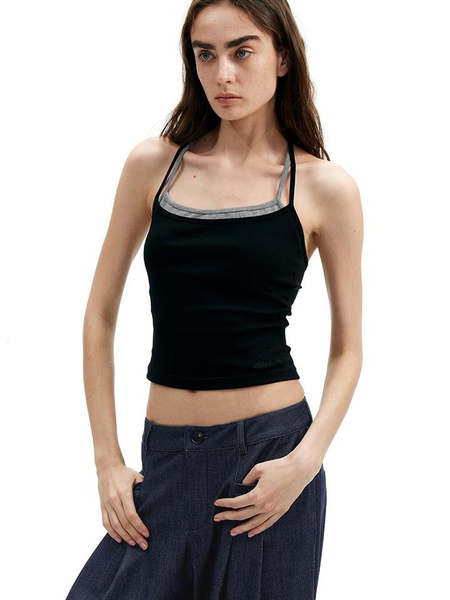 AFTADAWN Cotton Feel Knitted Back Cami Contrast Waistband Shorts Set