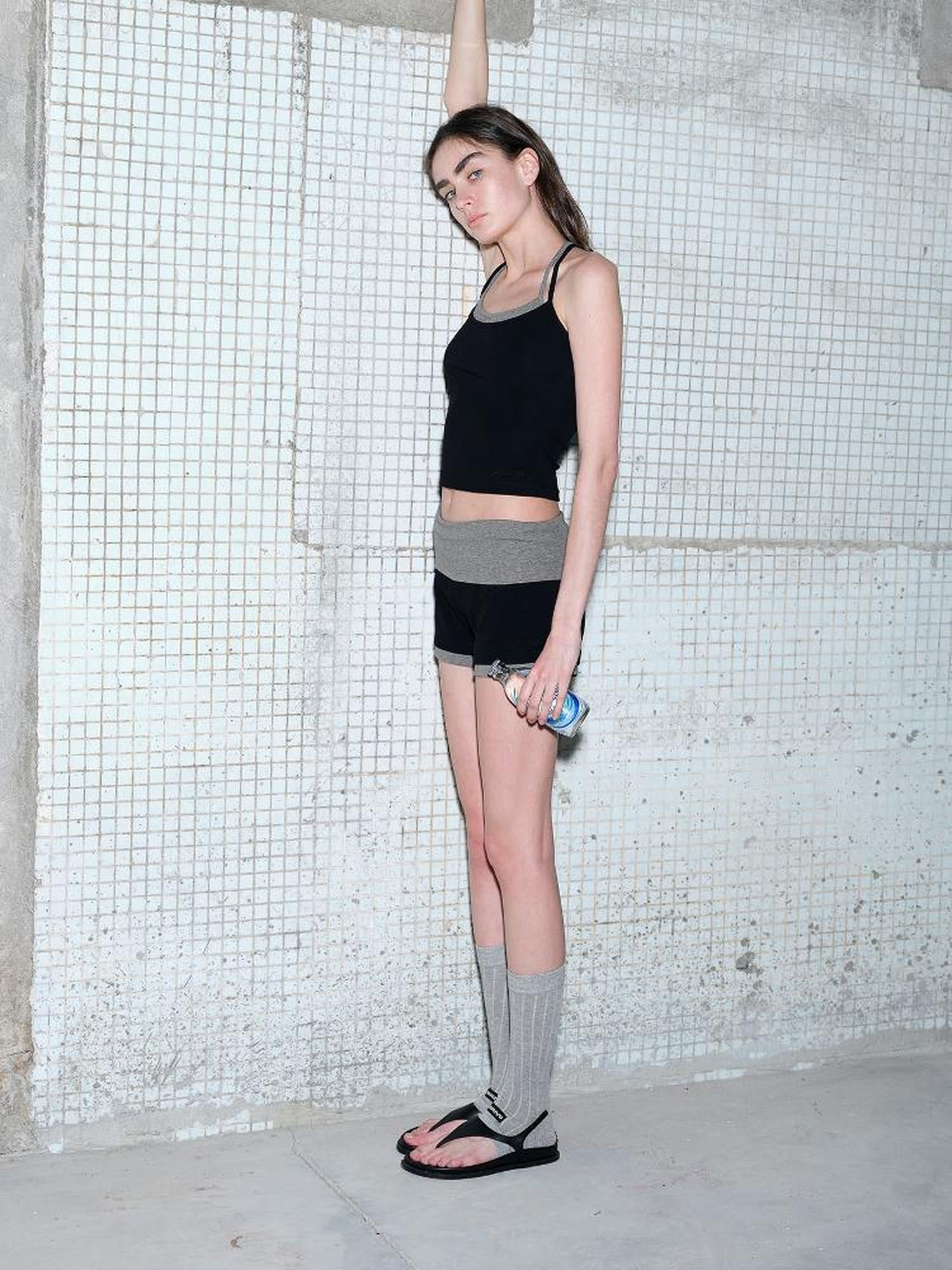 AFTADAWN Cotton Feel Knitted Back Cami Contrast Waistband Shorts Set