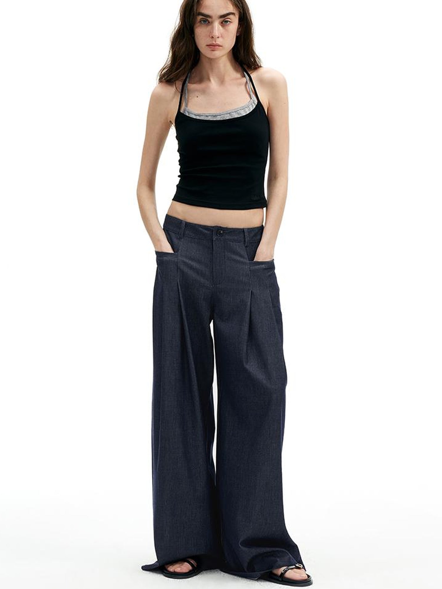 AFTADAWN Cotton Feel Knitted Back Cami Contrast Waistband Shorts Set