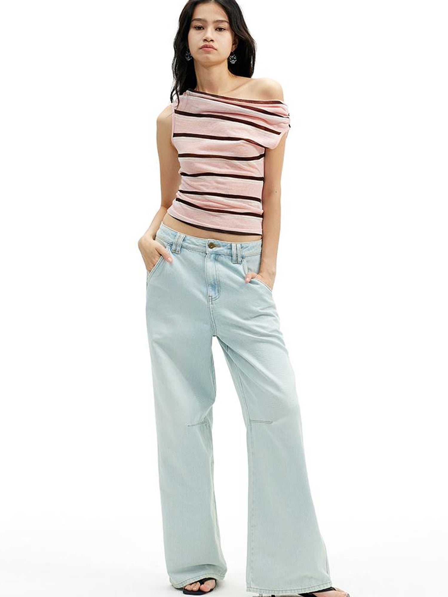 AFTADAWN Cr 1995 Light Blue Washed Wide Leg Trousers With Draped Pleats