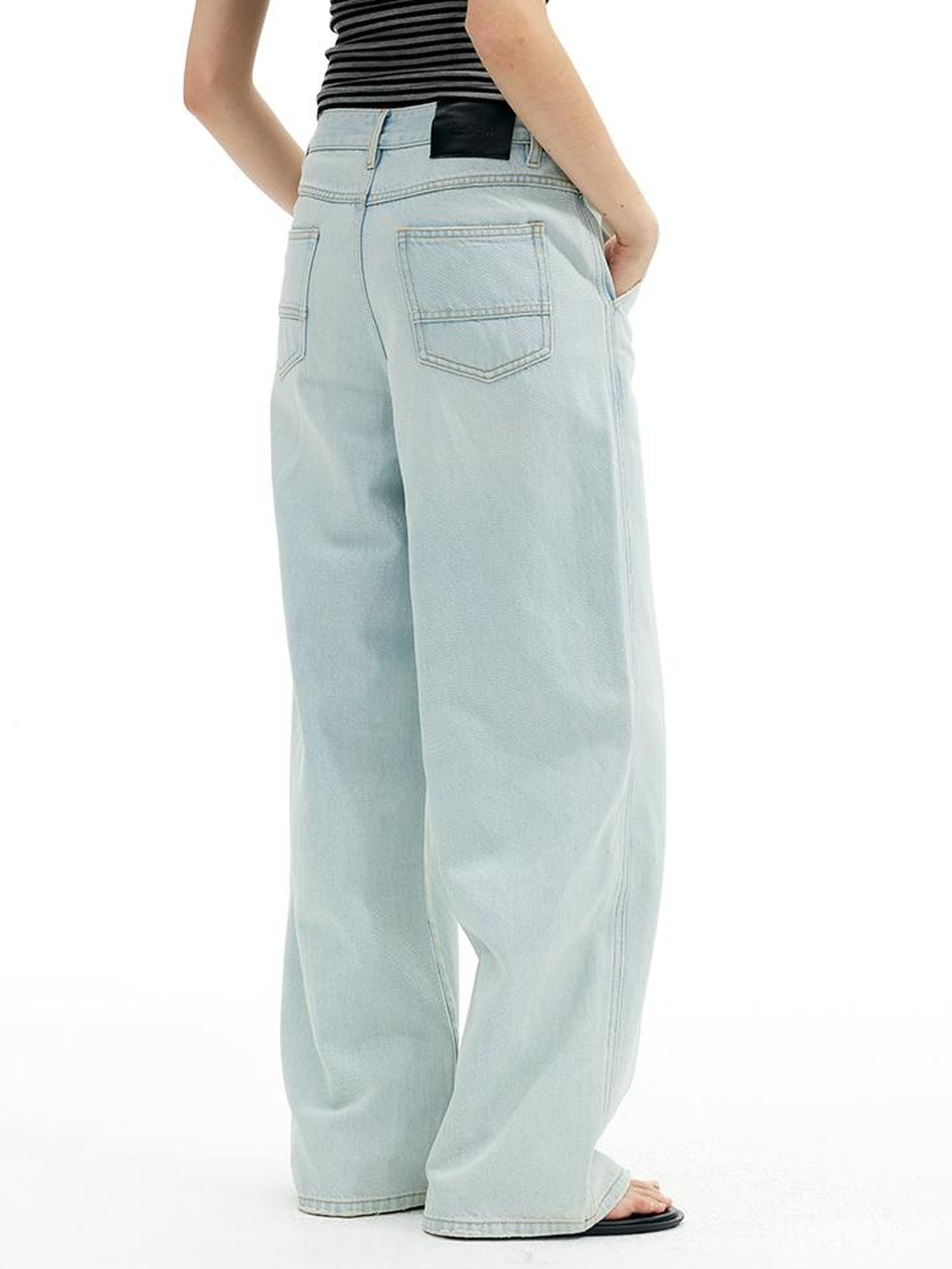 AFTADAWN Cr 1995 Light Blue Washed Wide Leg Trousers With Draped Pleats