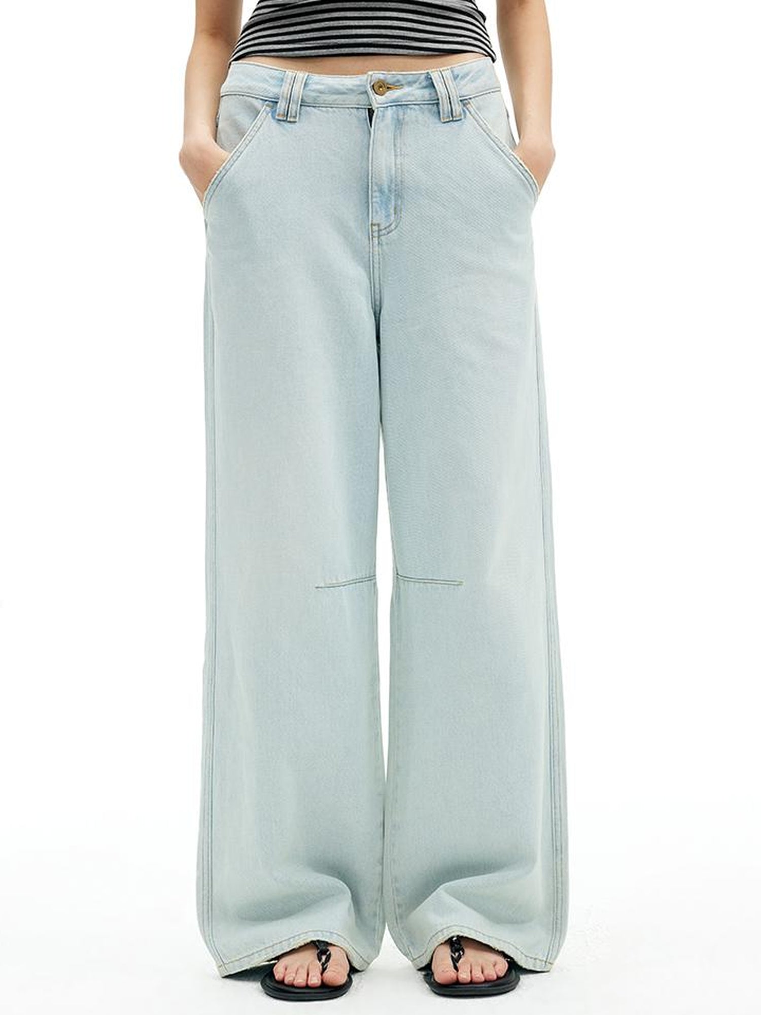 AFTADAWN Cr 1995 Light Blue Washed Wide Leg Trousers With Draped Pleats