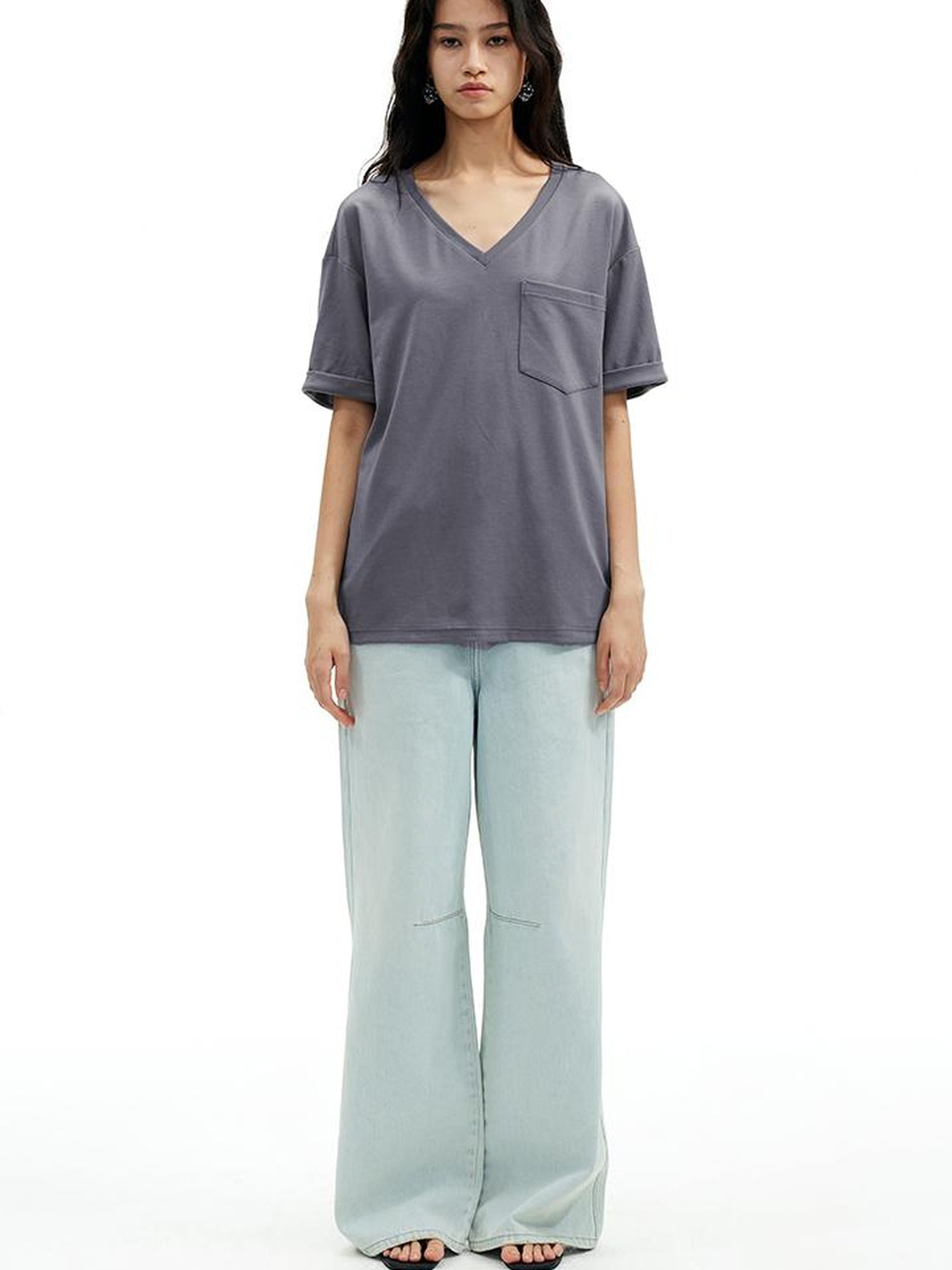 AFTADAWN Cr 1995 Light Blue Washed Wide Leg Trousers With Draped Pleats