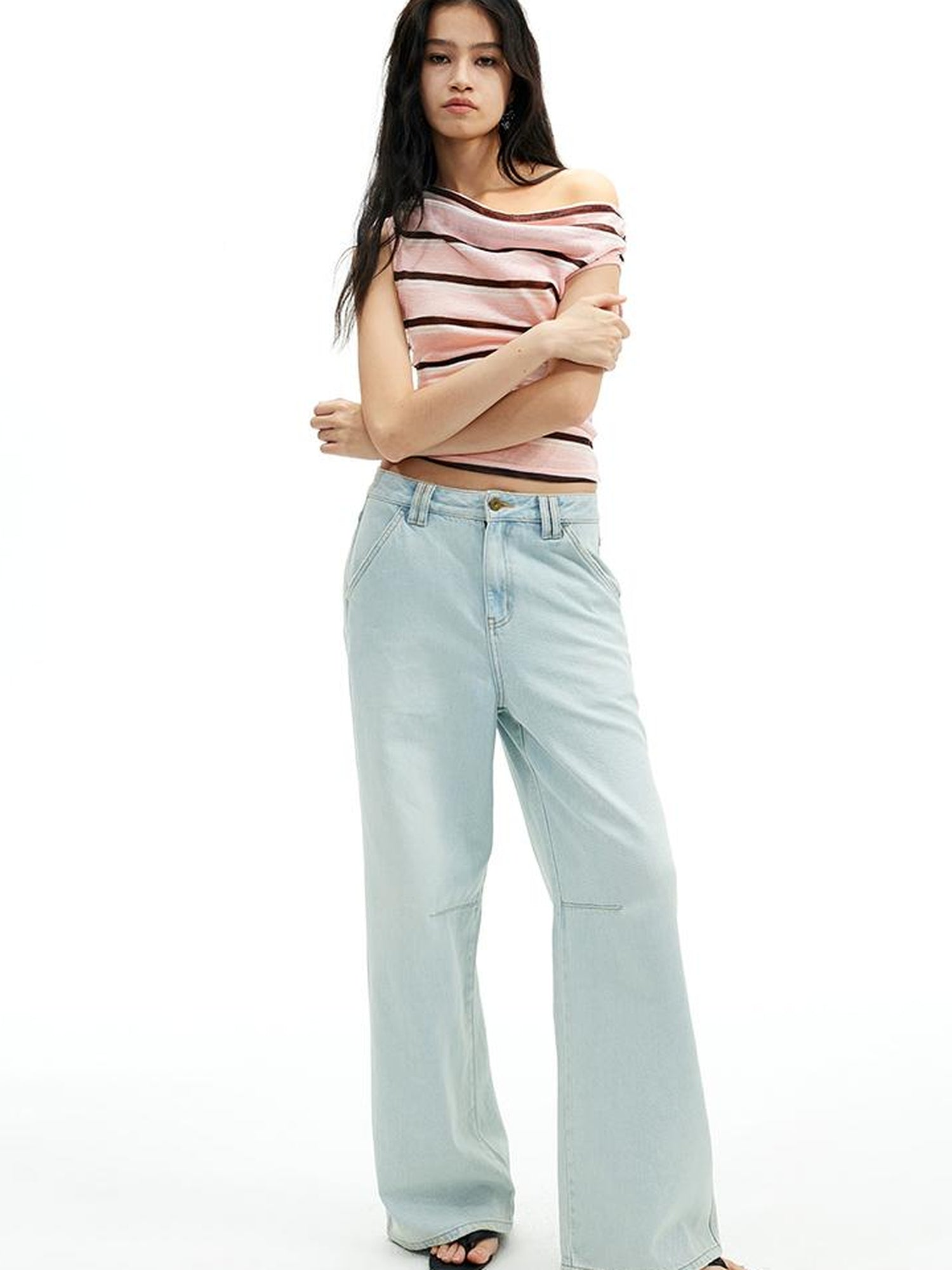 AFTADAWN Cr 1995 Light Blue Washed Wide Leg Trousers With Draped Pleats