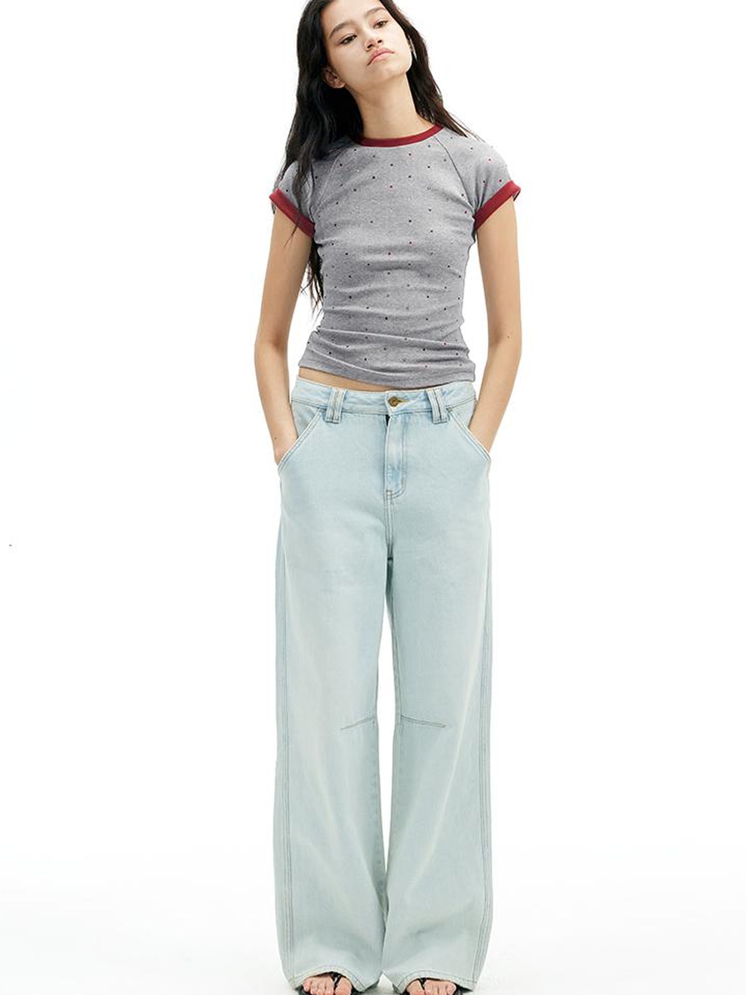 AFTADAWN Cr 1995 Light Blue Washed Wide Leg Trousers With Draped Pleats