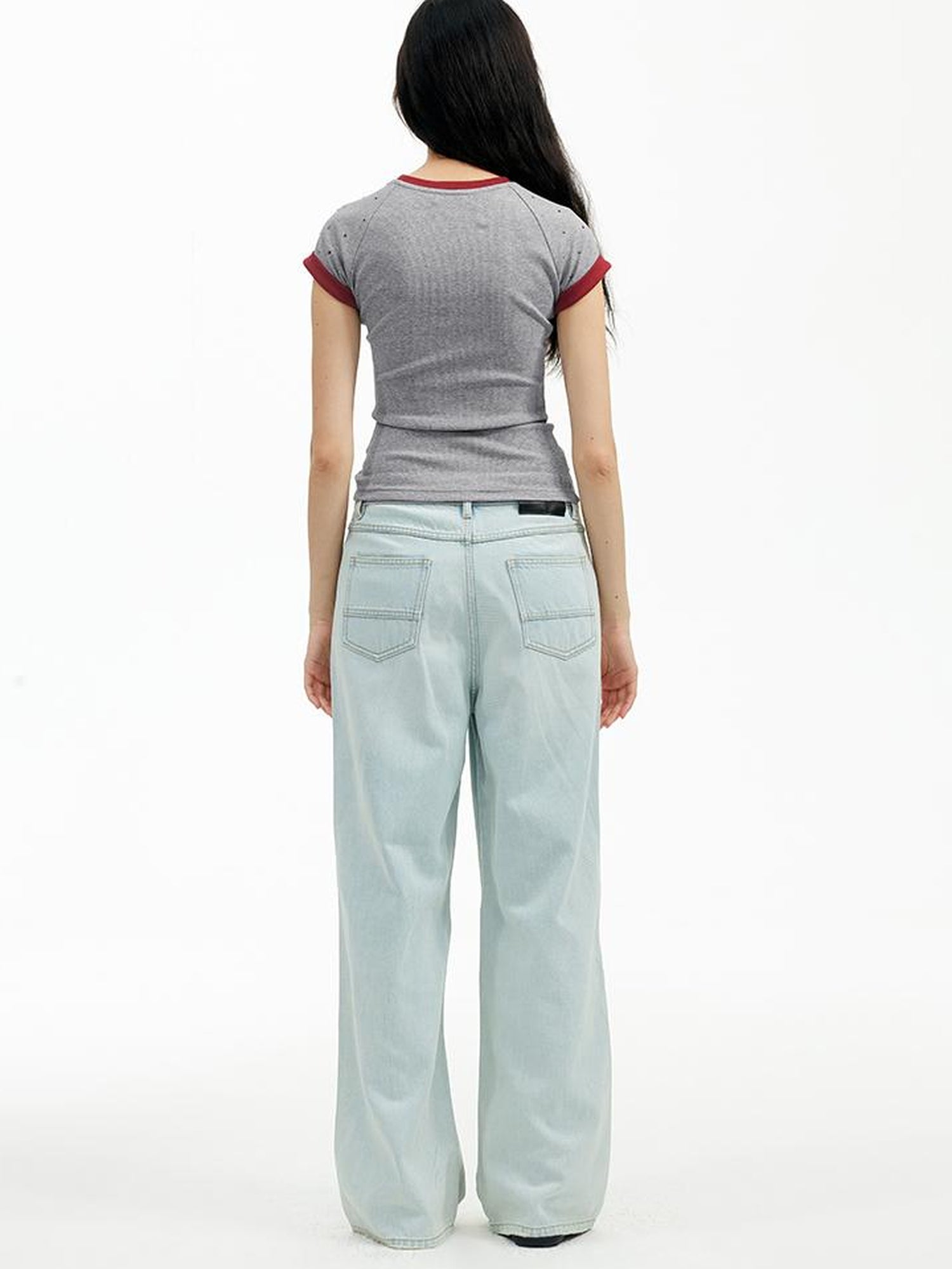 AFTADAWN Cr 1995 Light Blue Washed Wide Leg Trousers With Draped Pleats