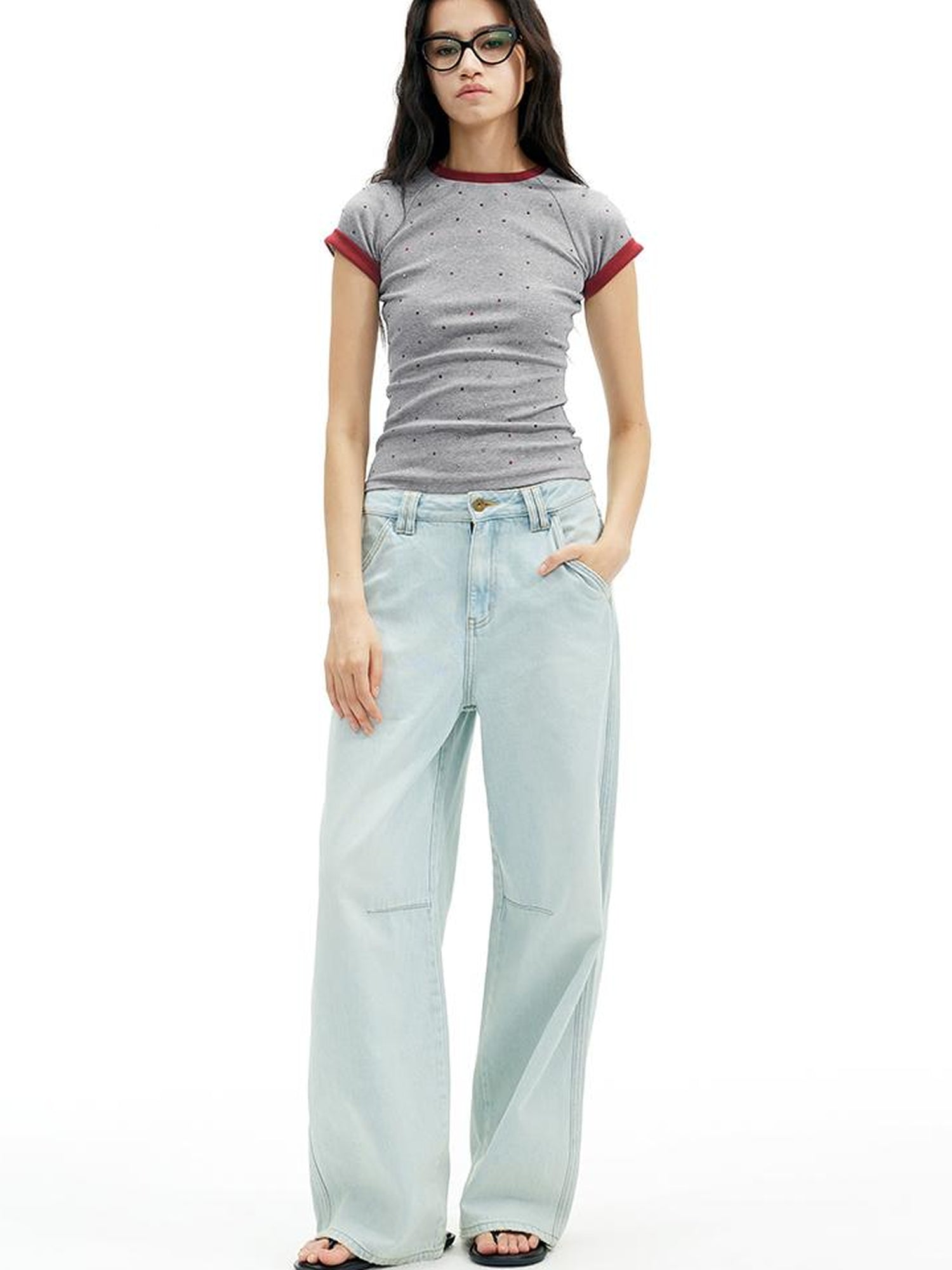 AFTADAWN Cr 1995 Light Blue Washed Wide Leg Trousers With Draped Pleats