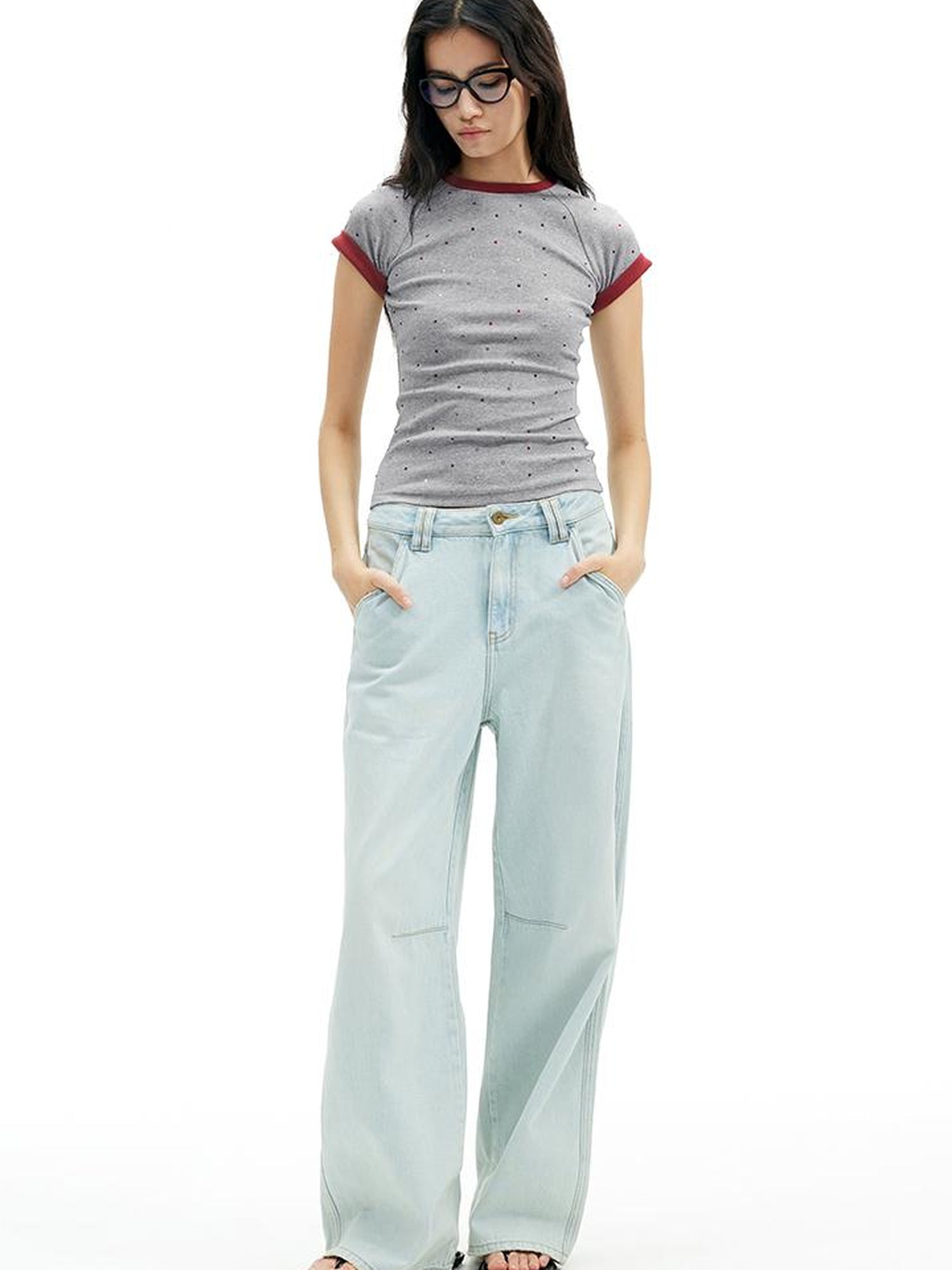 AFTADAWN Cr 1995 Light Blue Washed Wide Leg Trousers With Draped Pleats