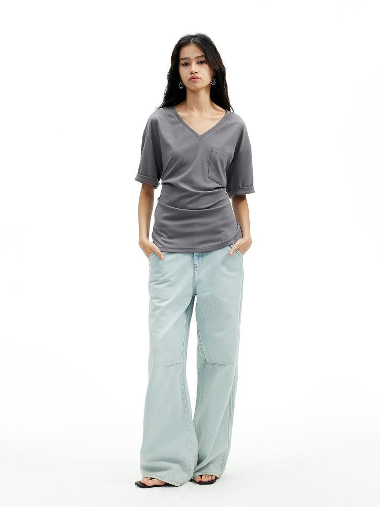 AFTADAWN Cr 1995 Light Blue Washed Wide Leg Trousers With Draped Pleats