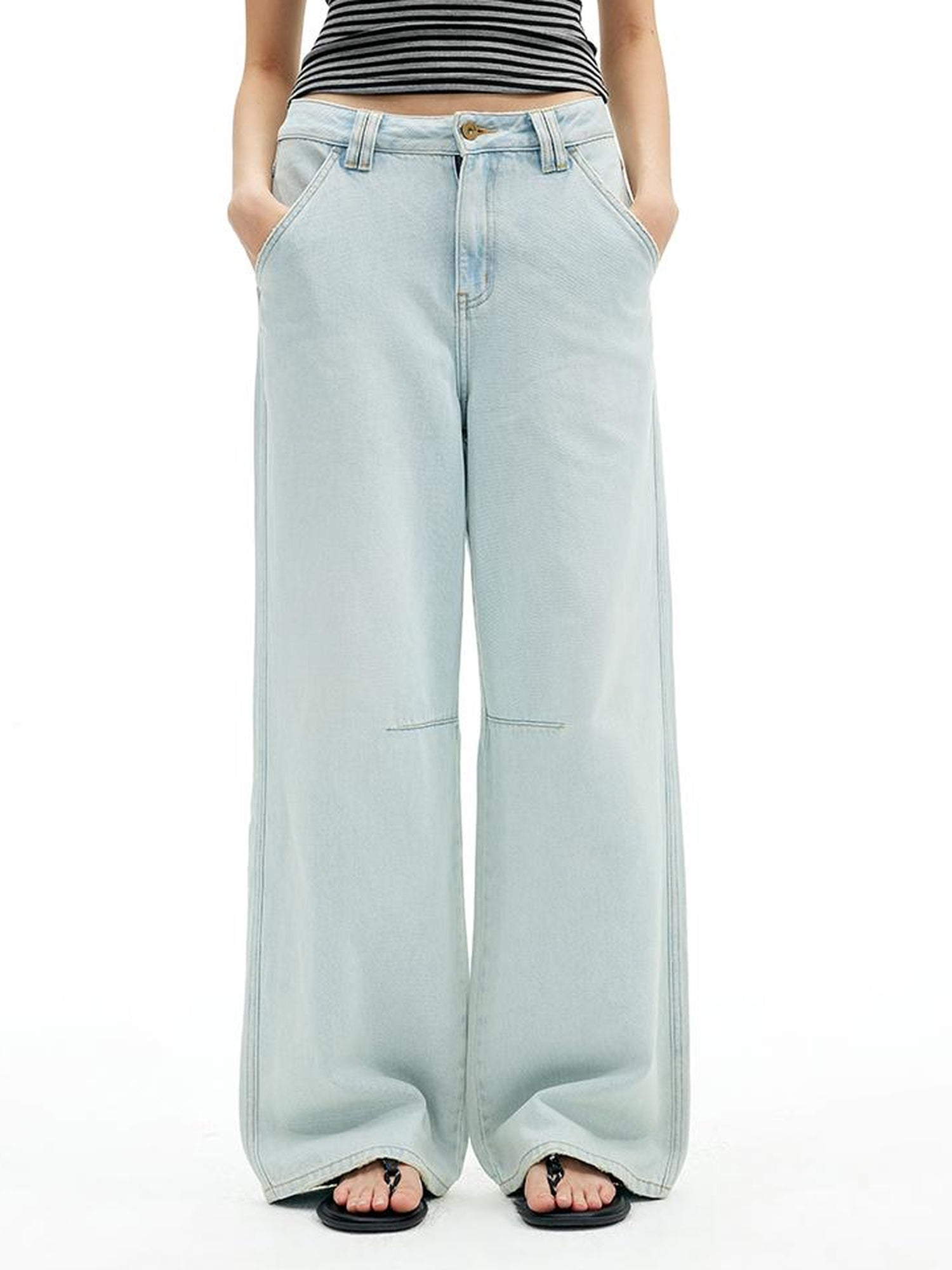 AFTADAWN Cr 1995 Light Blue Washed Wide Leg Trousers With Draped Pleats