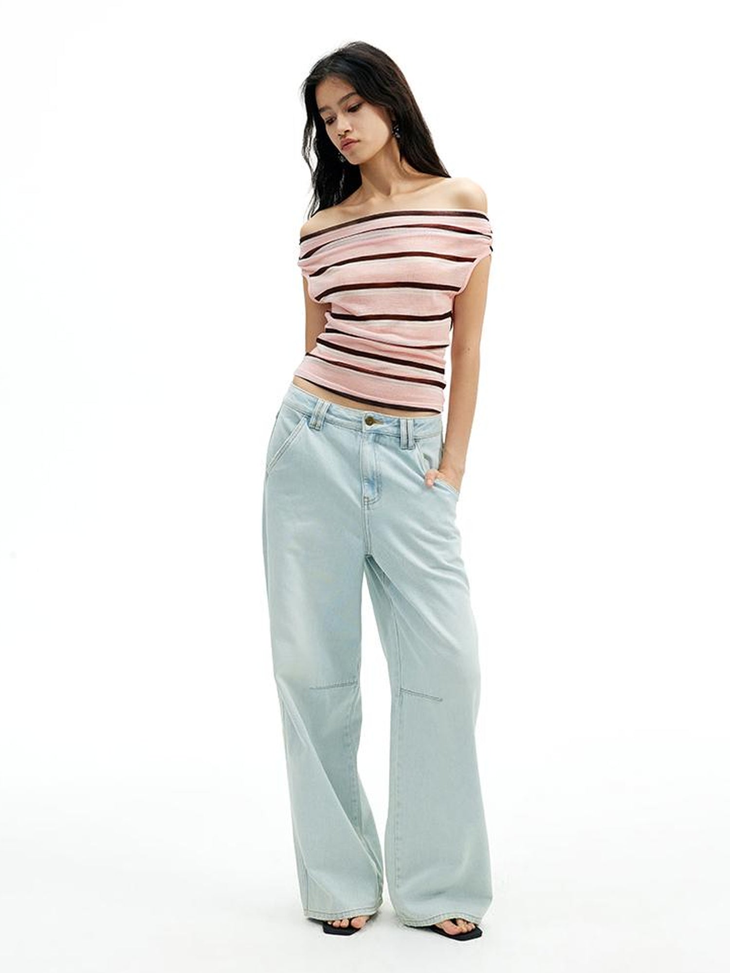 AFTADAWN Cr 1995 Light Blue Washed Wide Leg Trousers With Draped Pleats