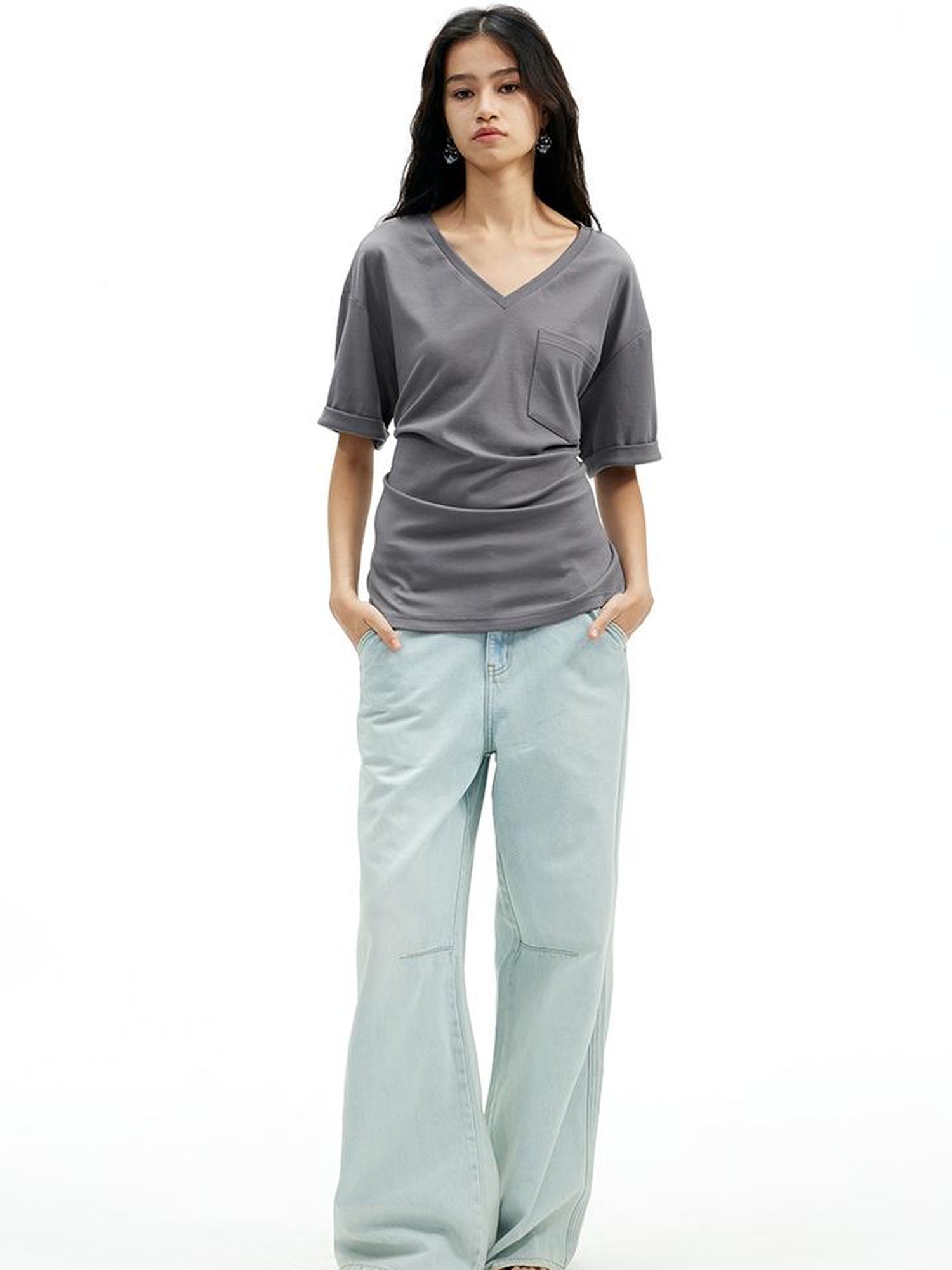 AFTADAWN Cr 1995 Light Blue Washed Wide Leg Trousers With Draped Pleats