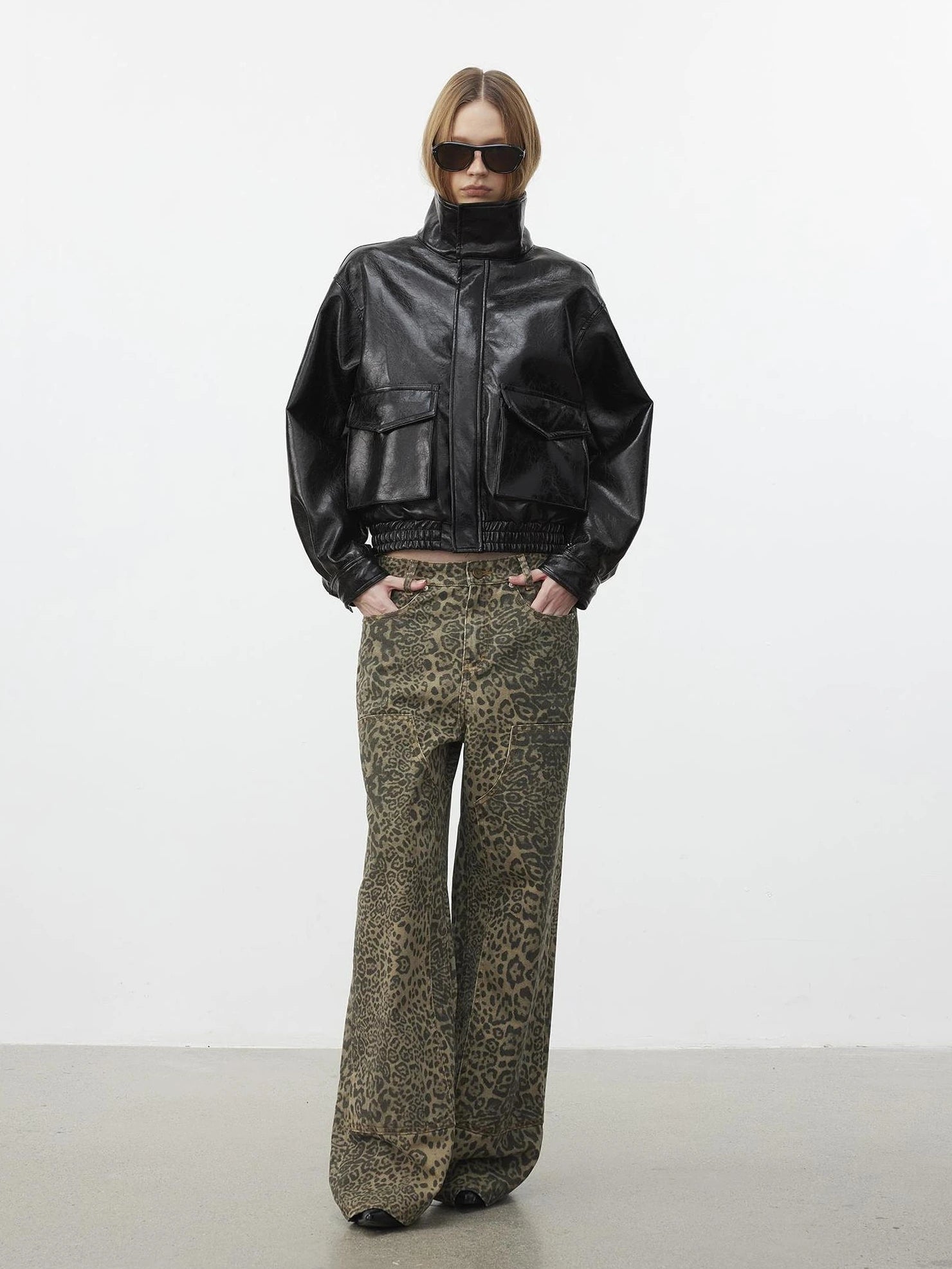 AFTADAWN Cracked Texture Quilted Pu Jacket Jacket