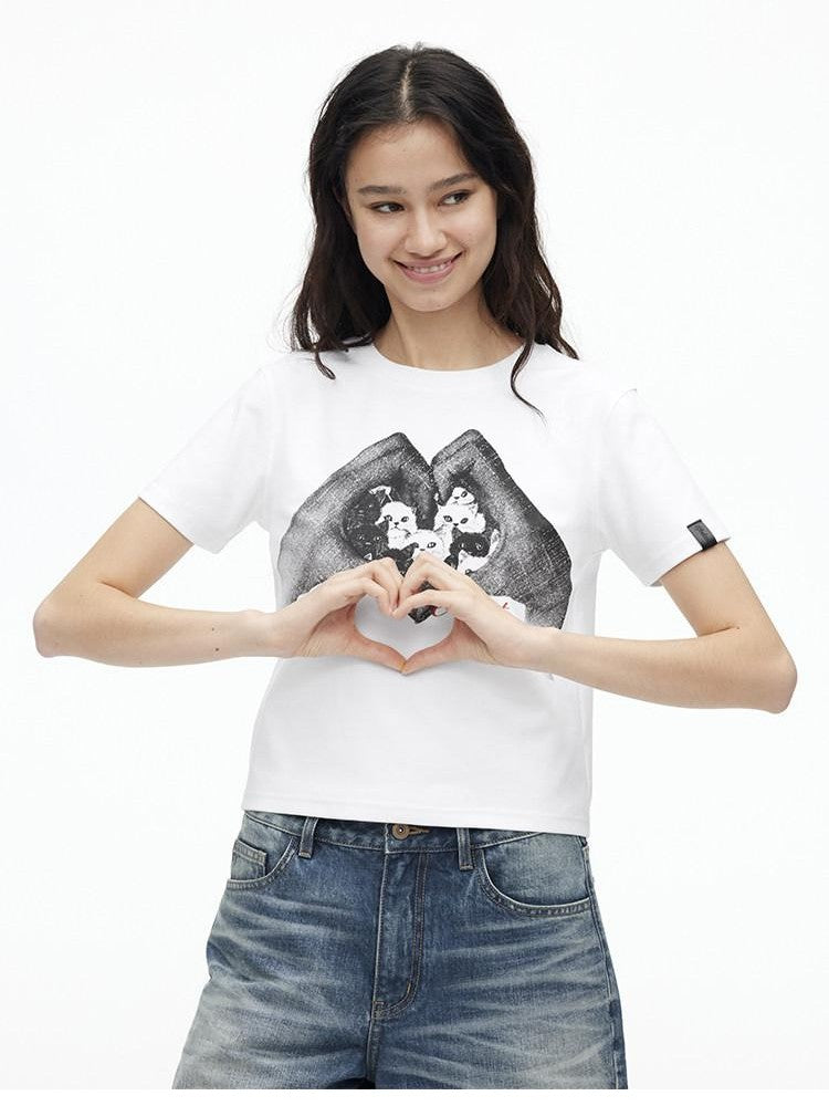 AFTADAWN Creative Printed Crew Neck Slightly Loose Women&