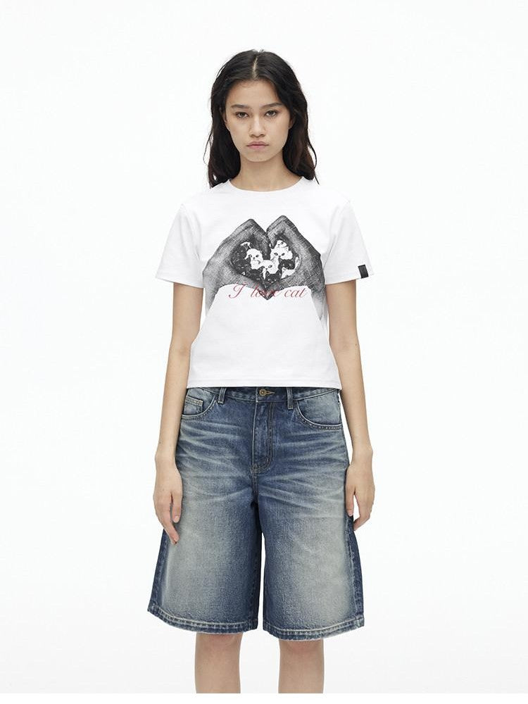 AFTADAWN Creative Printed Crew Neck Slightly Loose Women&