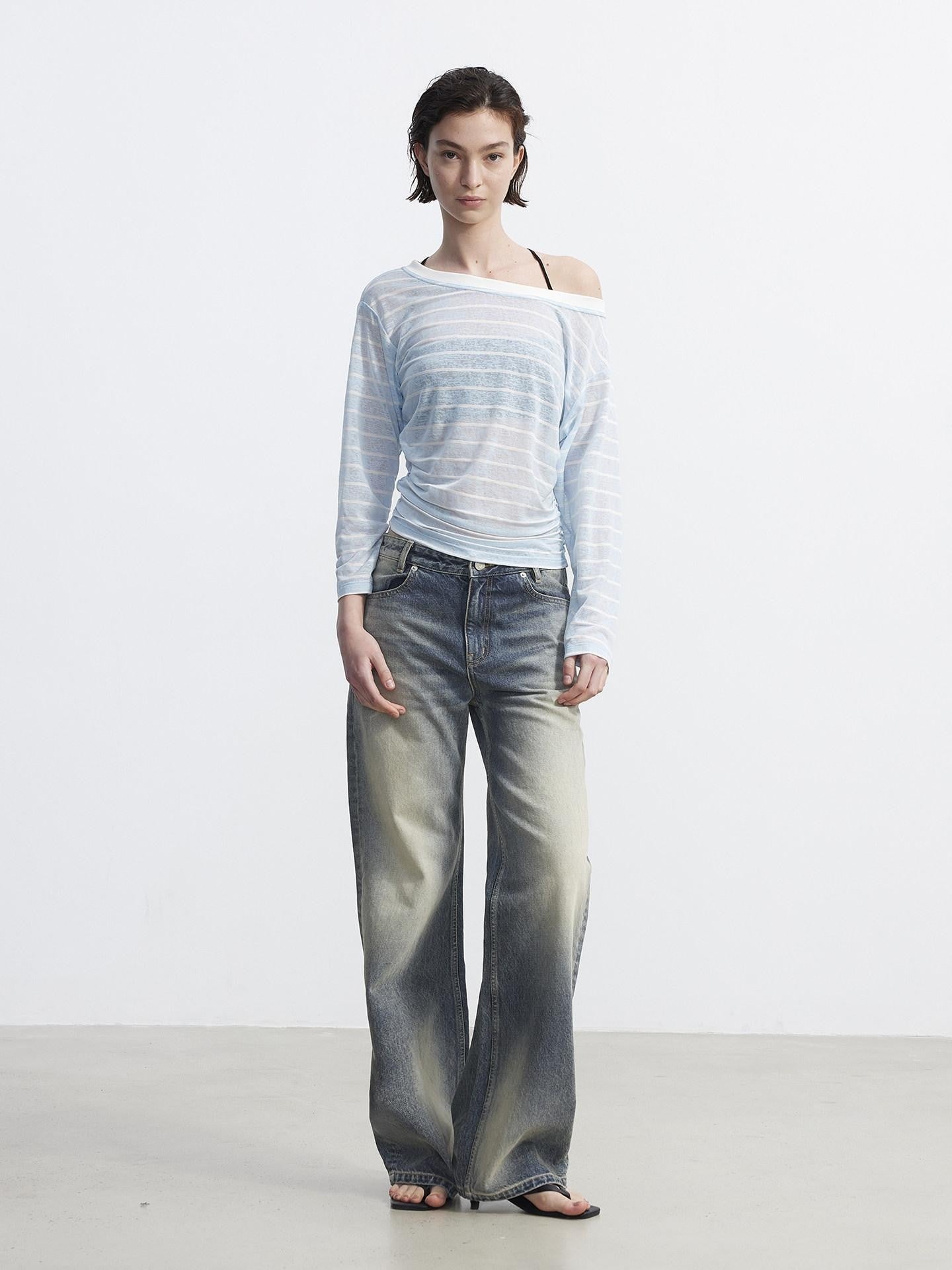 AFTADAWN Cropped Colorblock Stripe Boat Neck Women&