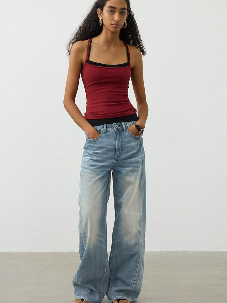 AFTADAWN Cropped Cross Back Beaded Ribbed Slim Women&