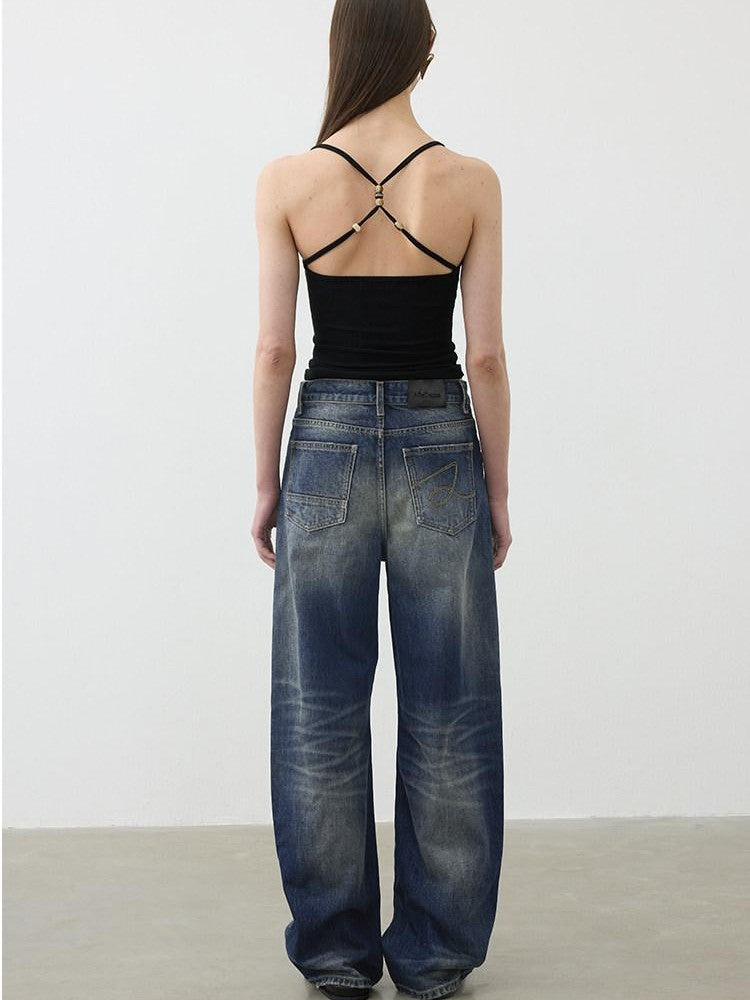 AFTADAWN Cropped Cross Back Beaded Ribbed Slim Women&