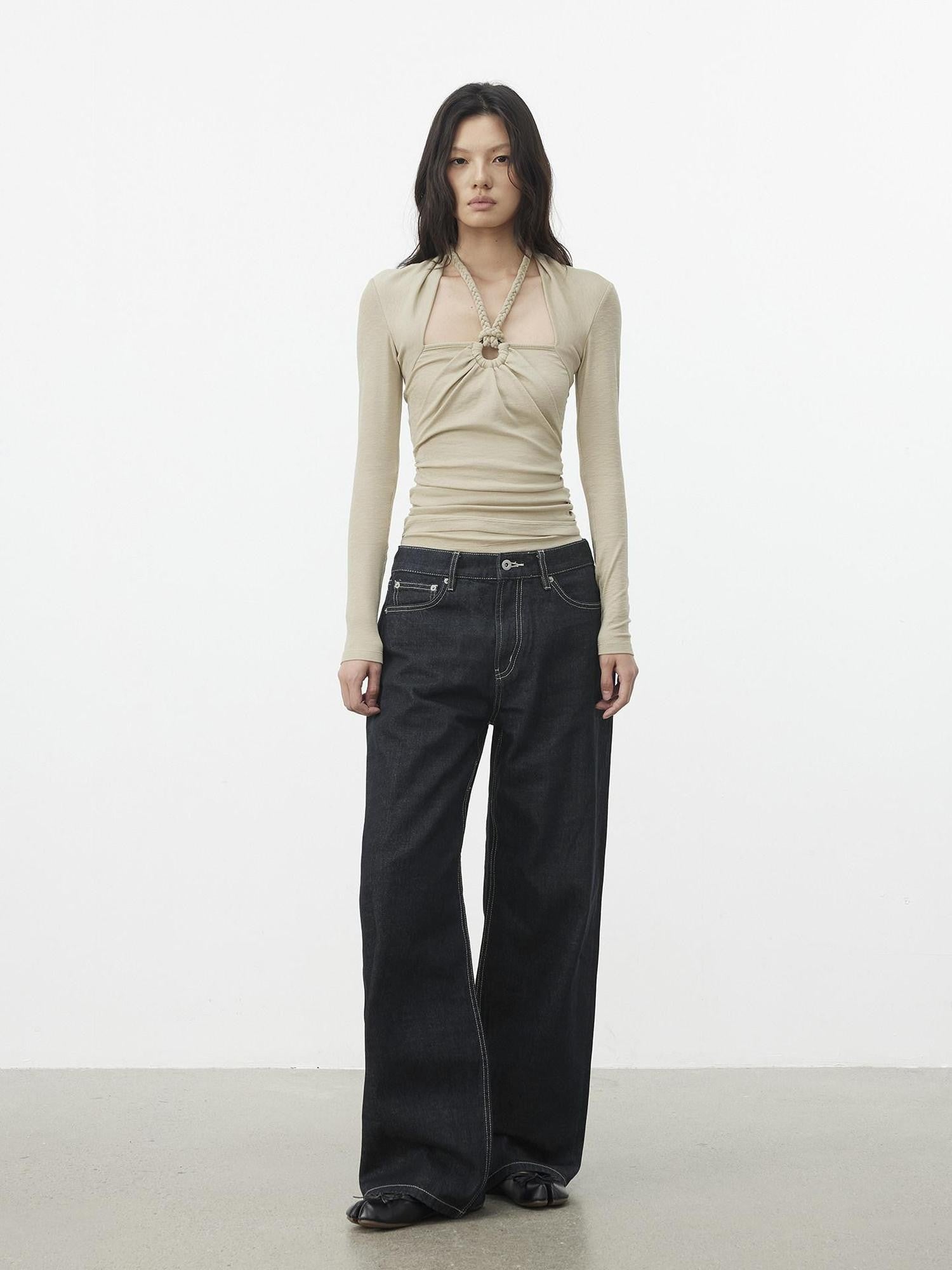 AFTADAWN Cropped Layered Knit Halter Tie Square Neck Women&