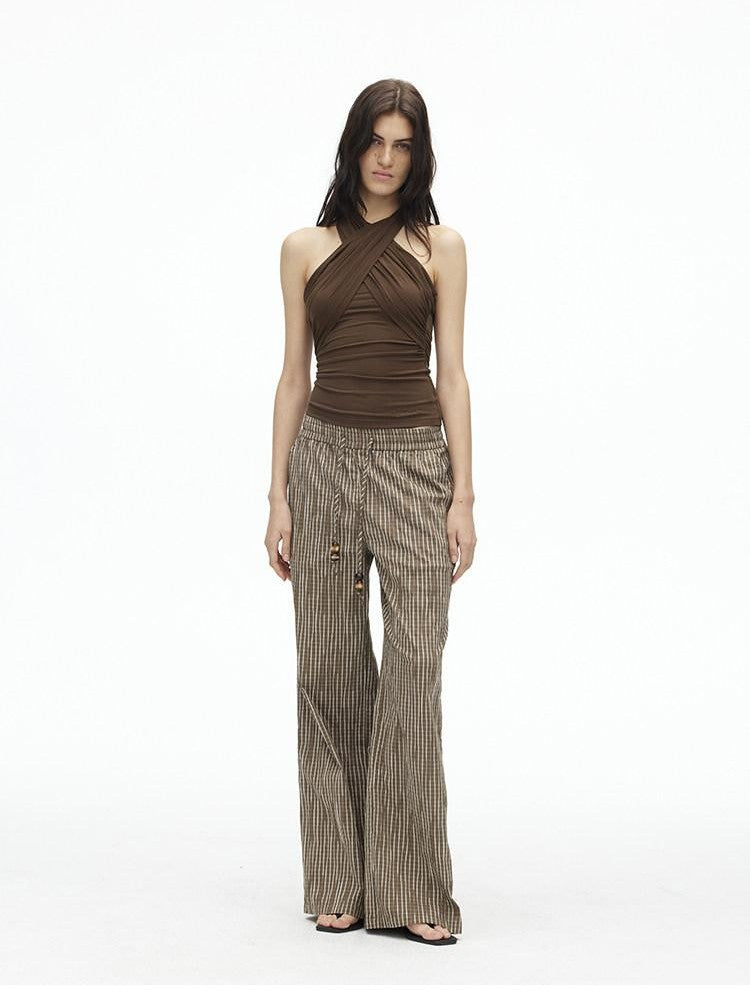 AFTADAWN Cropped Padded Convertible Halter Tie Waist Slim Women&