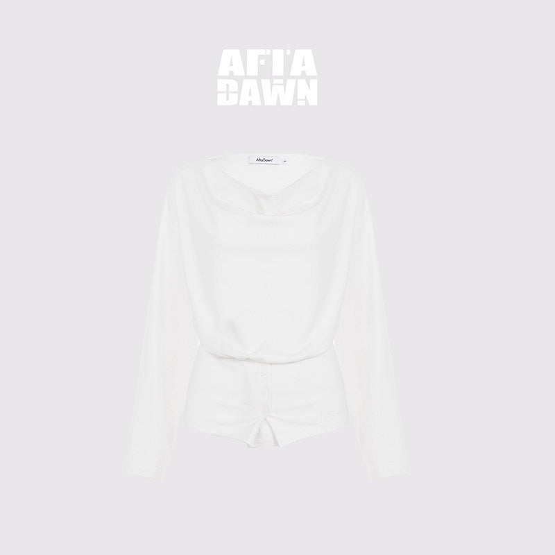 AFTADAWN_Cropped_Pleated_Three_Button_Draped_Neck_Women&