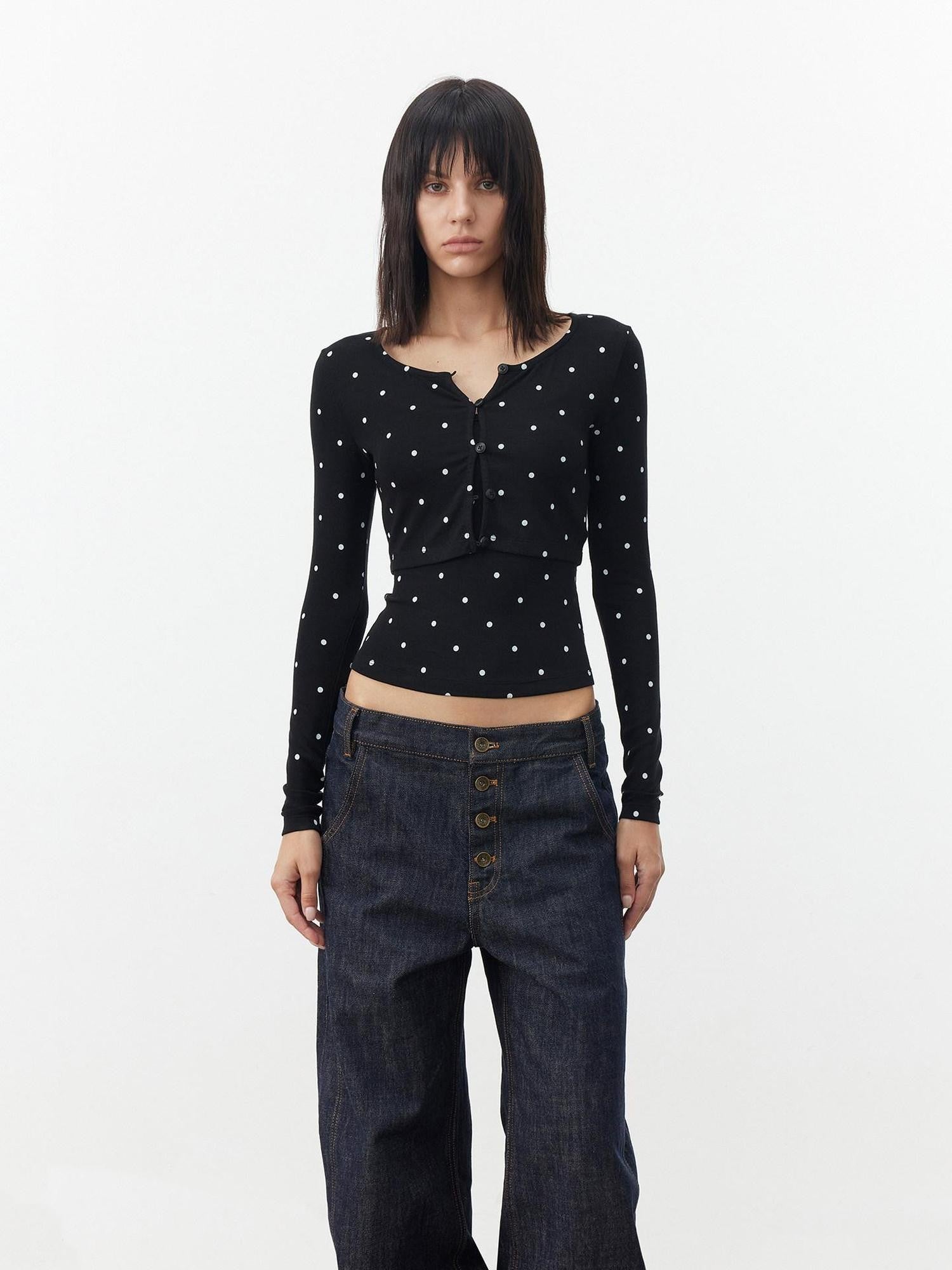 AFTADAWN Cropped Polka Dot Print Slim Fit Women&