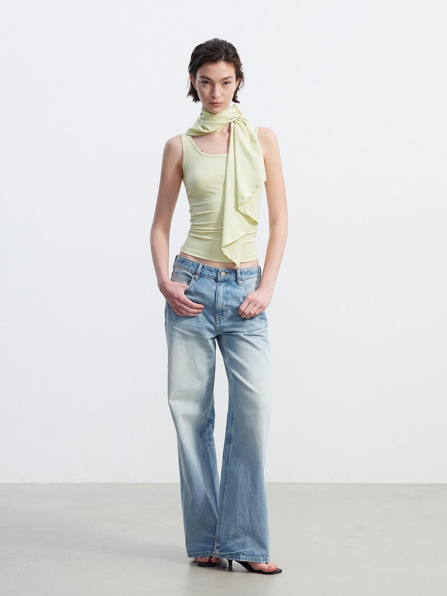 AFTADAWN Cropped Removable Overlay U Neck H Cut Women&