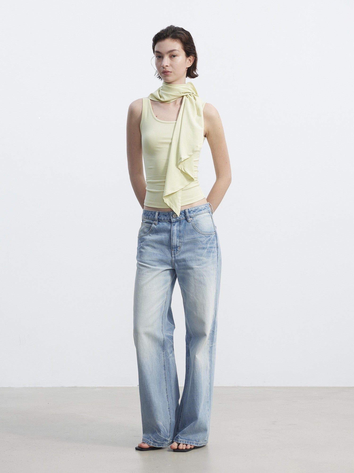 AFTADAWN Cropped Removable Overlay U Neck H Cut Women&