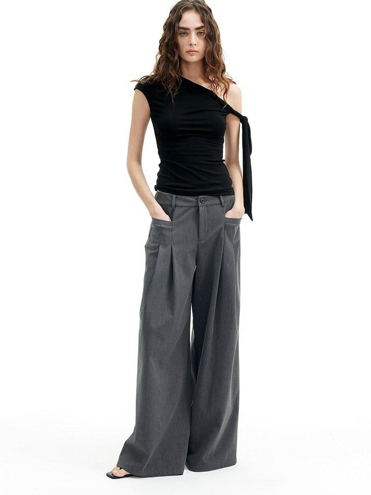 AFTADAWN Cropped Twist Knot Tie Asymmetric Neck Women&