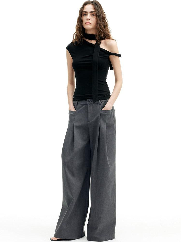 AFTADAWN Cropped Twist Knot Tie Asymmetric Neck Women&