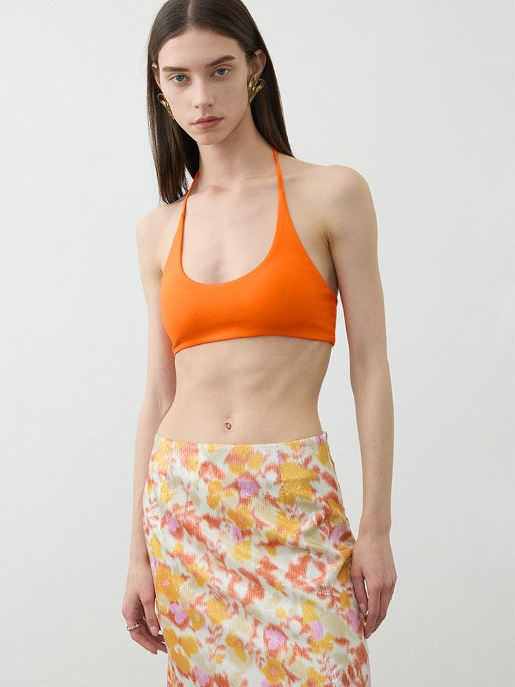 AFTADAWN Cropped U Neck Halter Tie Padded Modal Yoga Women&