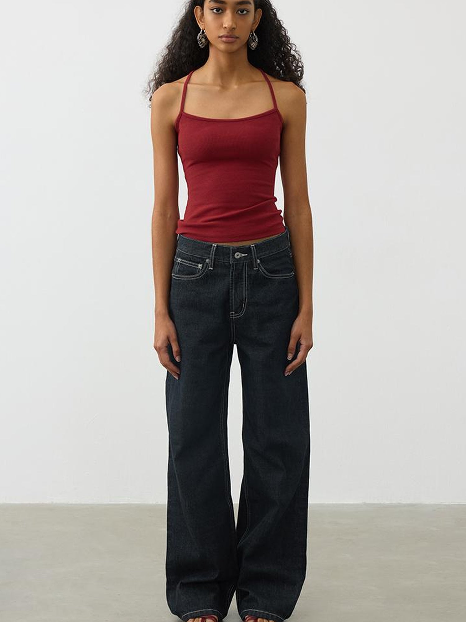 AFTADAWN Cross Back Beaded Ribbed Tank Top