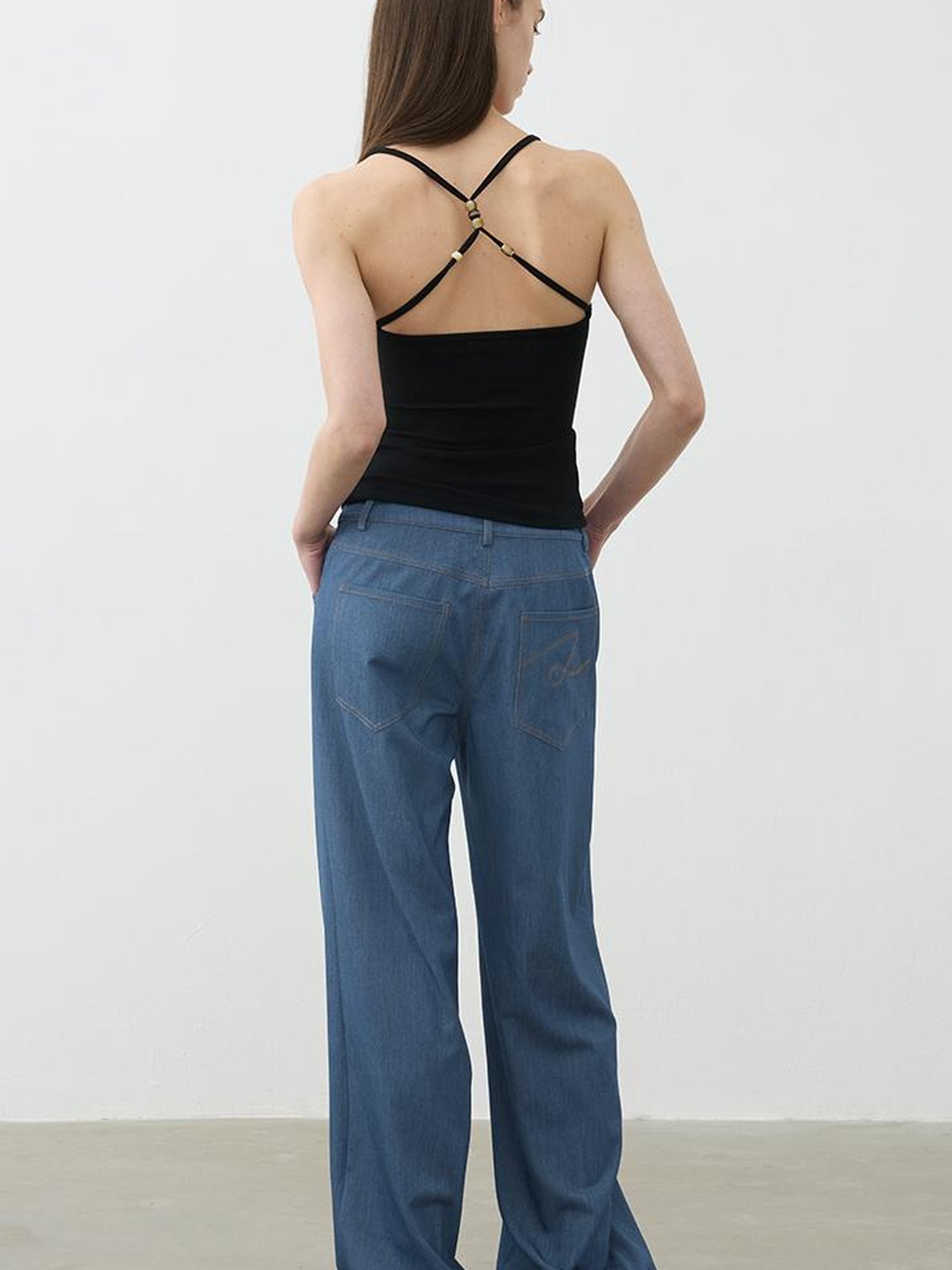 AFTADAWN Cross Back Beaded Ribbed Tank Top