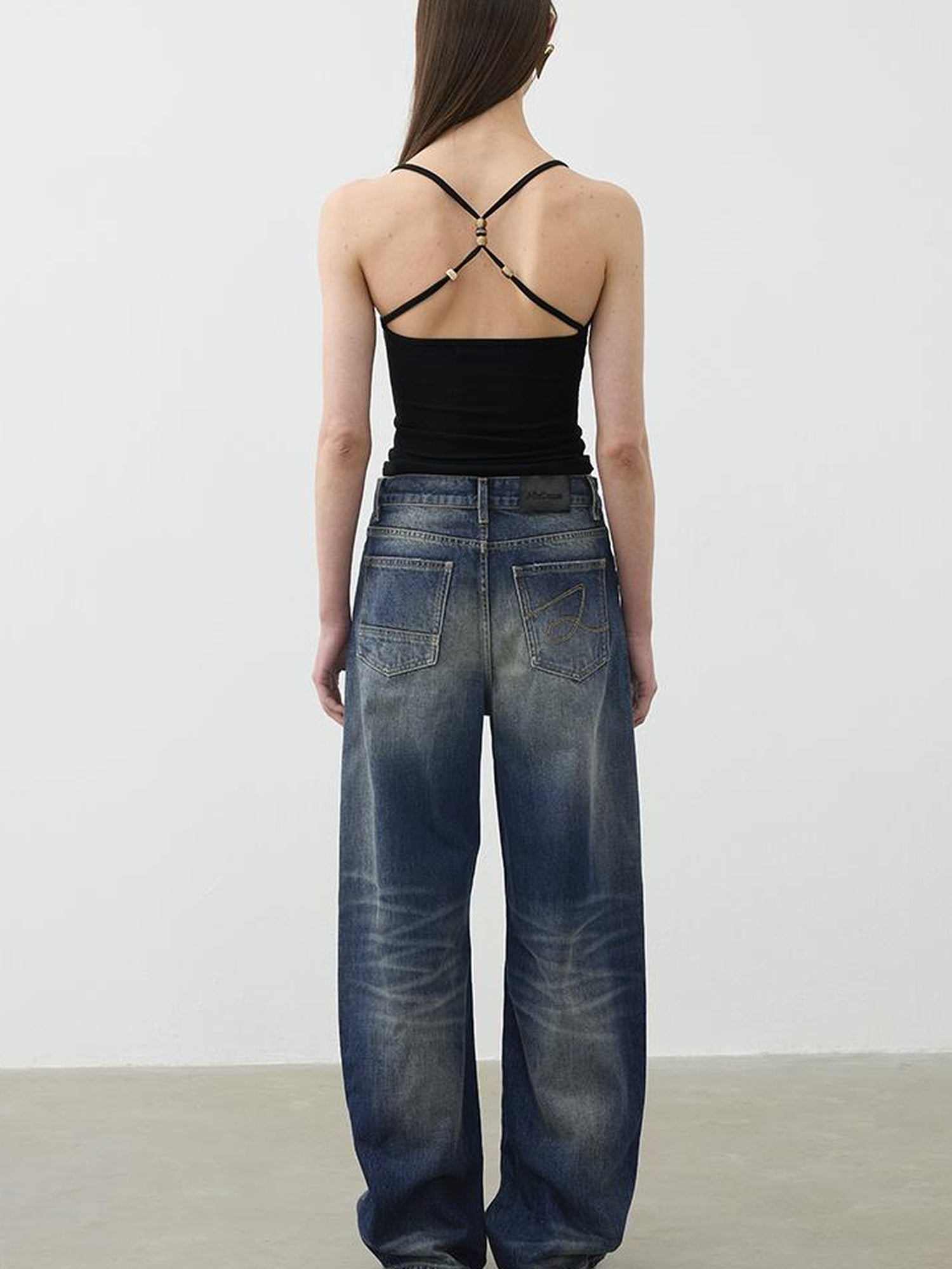 AFTADAWN Cross Back Beaded Ribbed Tank Top