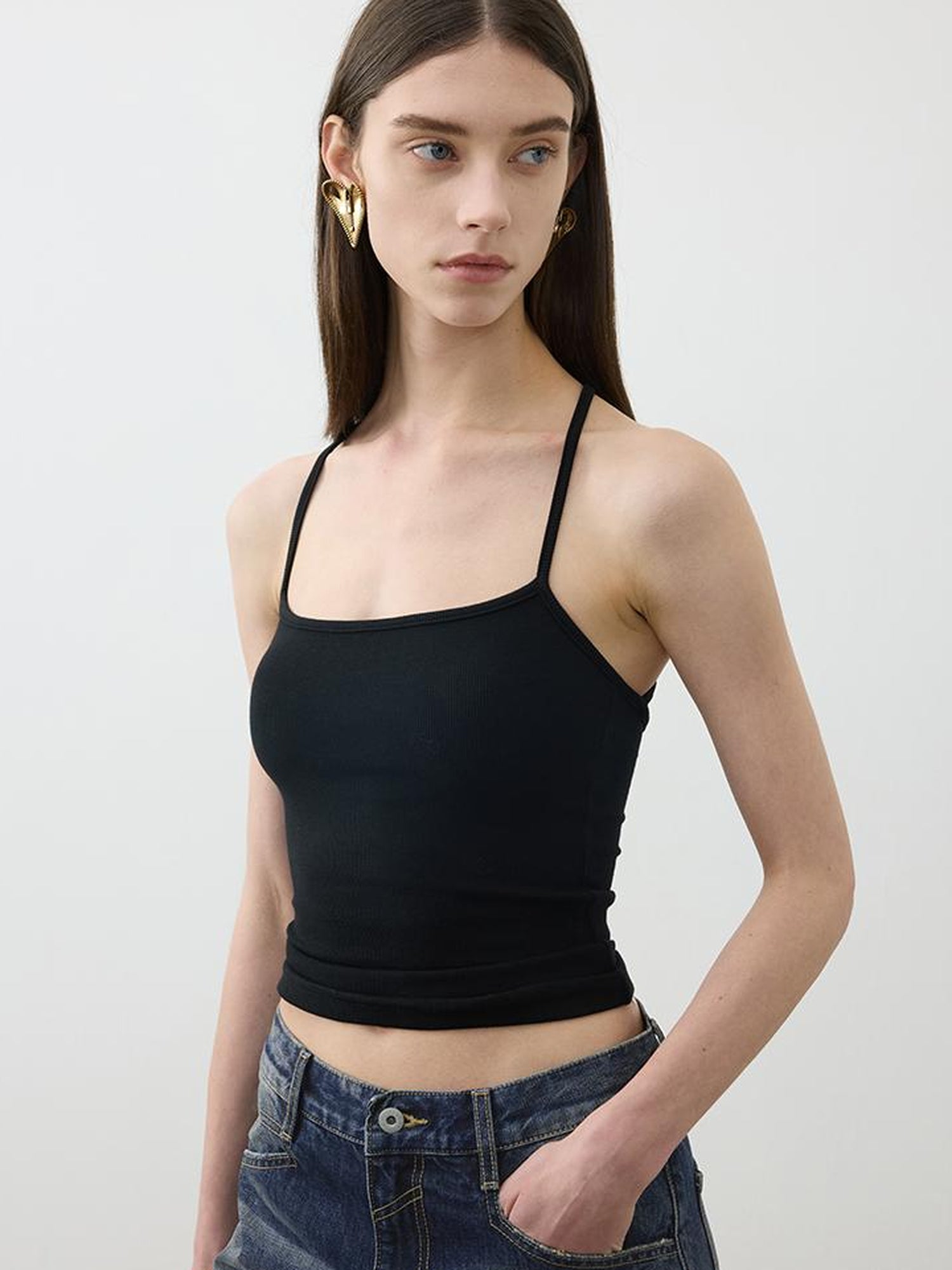 AFTADAWN Cross Back Beaded Ribbed Tank Top