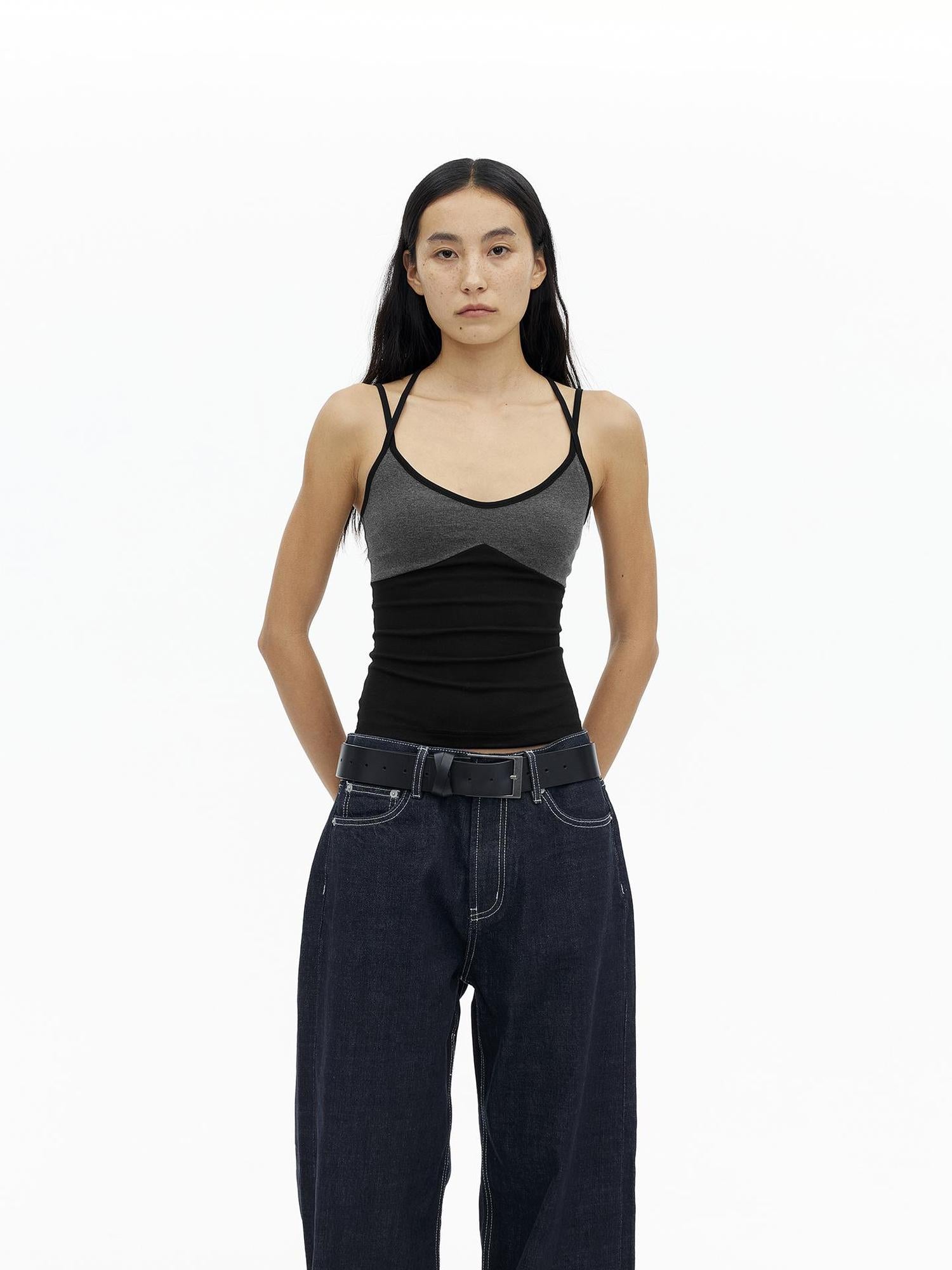 AFTADAWN Cross Back Ribbed Tank With Color Blocking