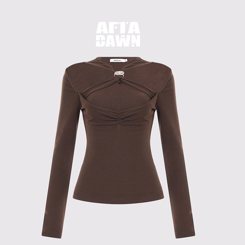 AFTADAWN_Cutout_Ruched_Twist_Knot_Halter_Metal_Ring_Women&