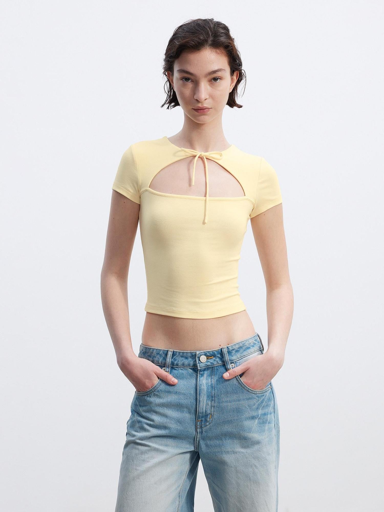 AFTADAWN Cutout Tie Waist Slim Women&