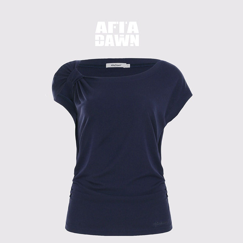 AFTADAWN_Dark_Blue_Knotted_Slanted_Shoulder_Slim_Fit_Women&