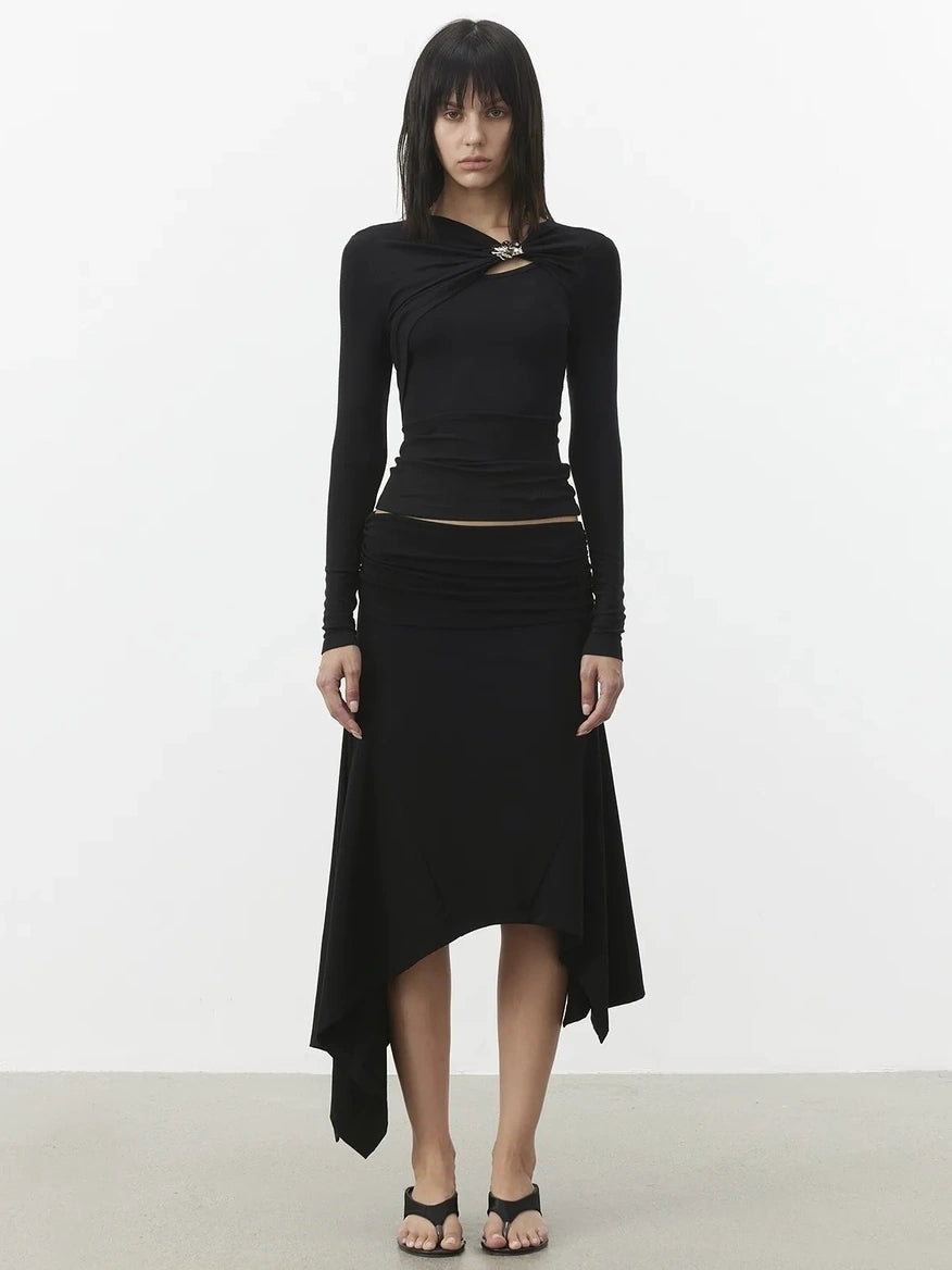 AFTADAWN Deconstructed Asymmetrical Midi Skirt Skirt