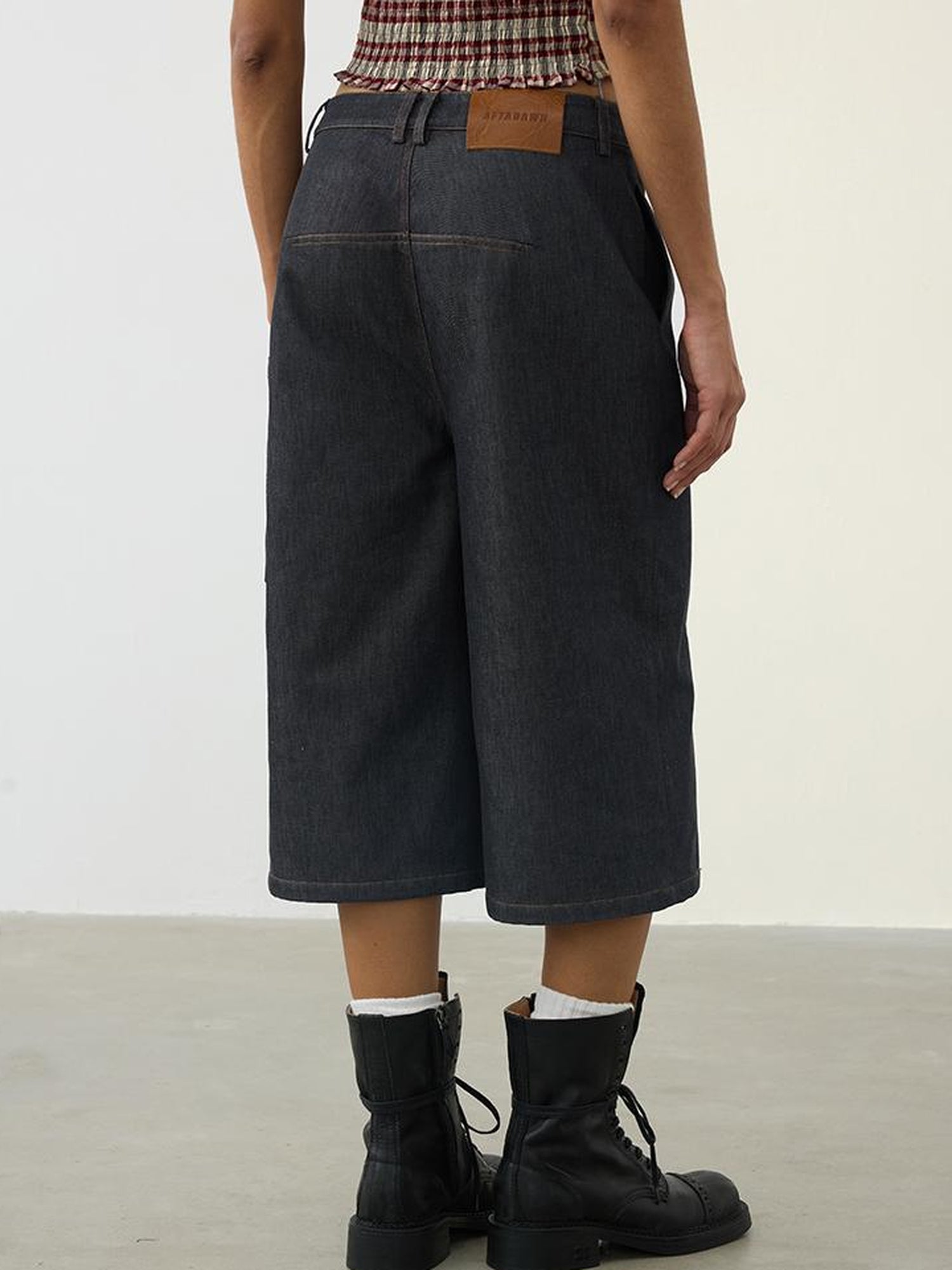 AFTADAWN Deconstructed Slant Placket Raw Wide Leg Cropped Jeans