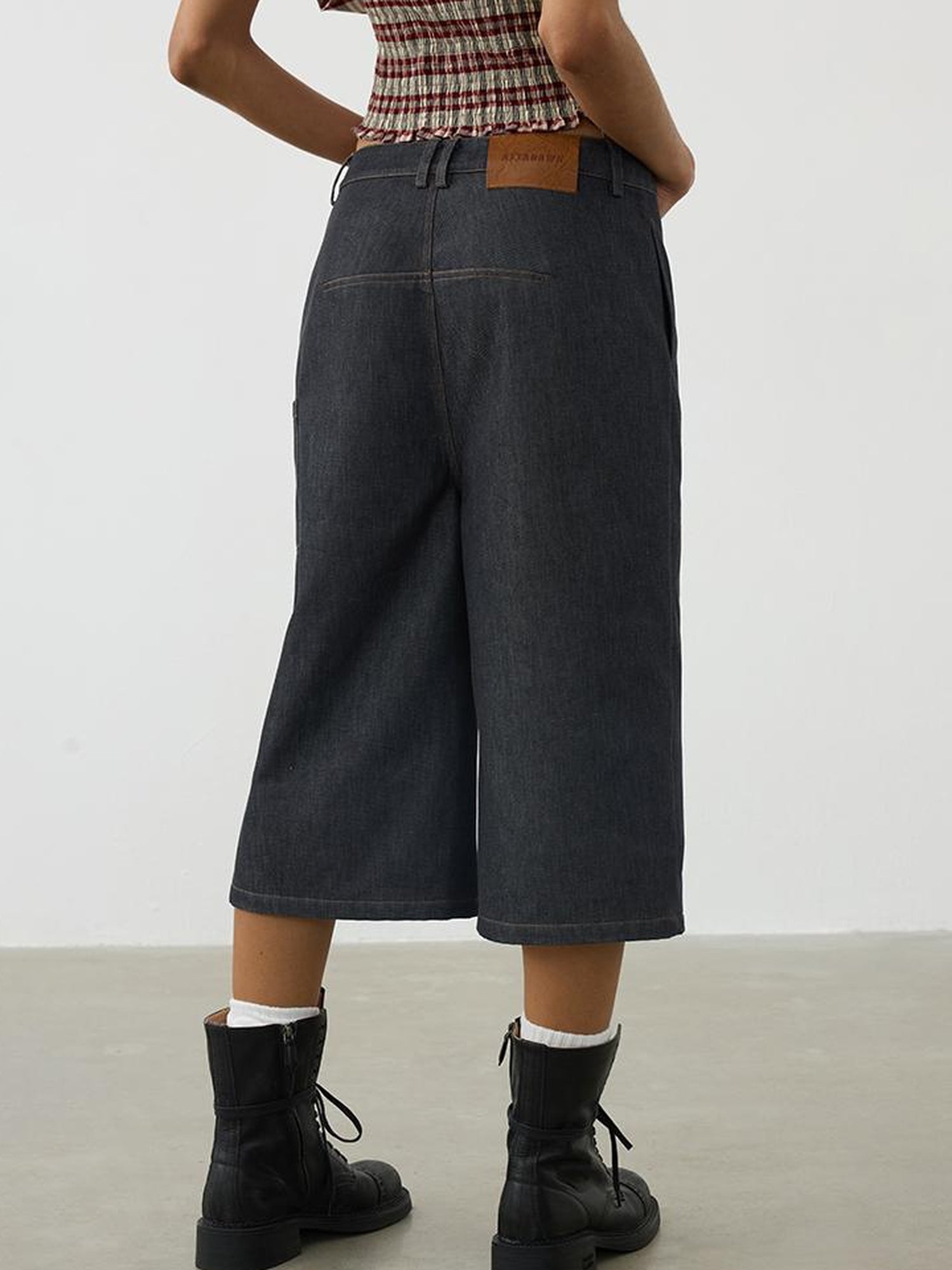 AFTADAWN Deconstructed Slant Placket Raw Wide Leg Cropped Jeans