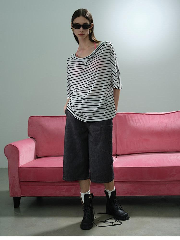 AFTADAWN Deconstructed Slanted Fly Patch Pocket Low Waist Wide Leg Women&