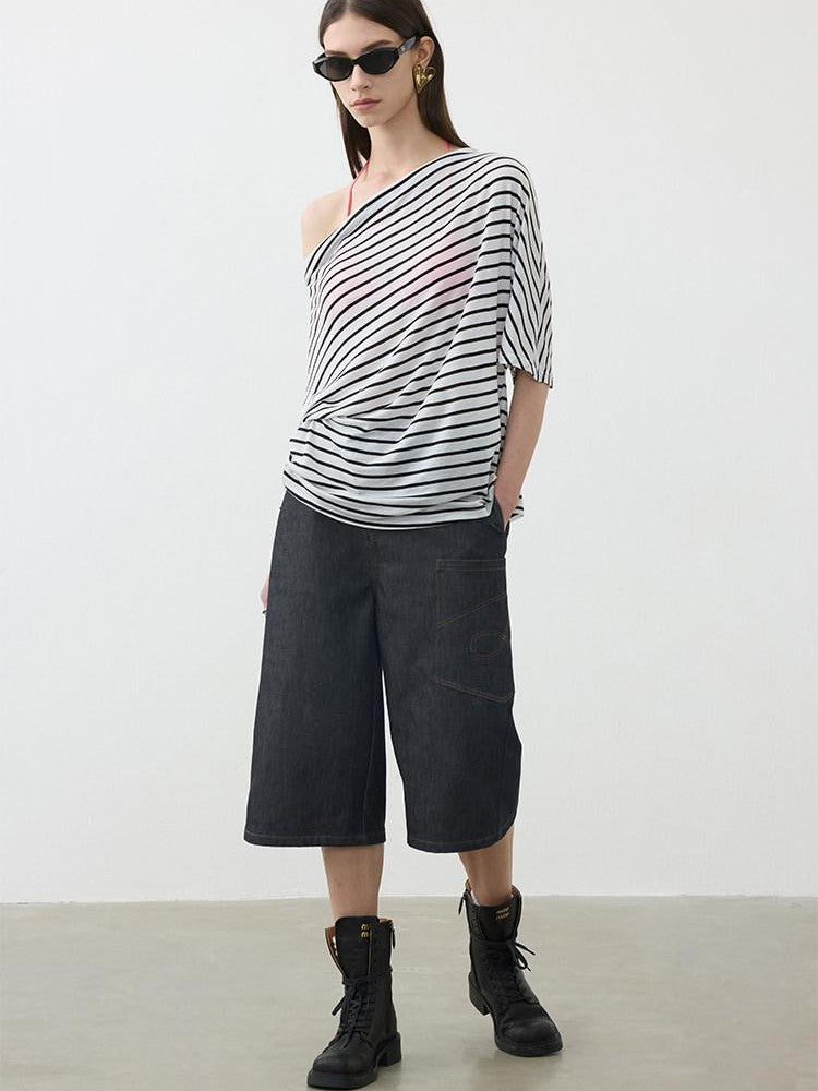 AFTADAWN Deconstructed Slanted Fly Patch Pocket Low Waist Wide Leg Women&