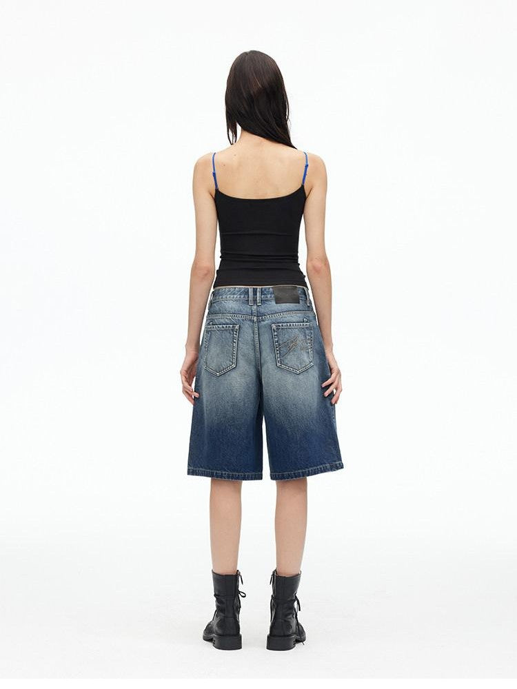 AFTADAWN Deep Blue Vintage Washed Distressed 3d Whisker Women&