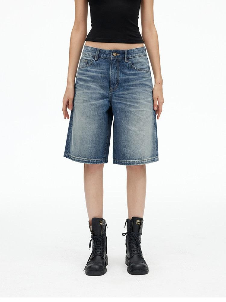 AFTADAWN Deep Blue Vintage Washed Distressed 3d Whisker Women&